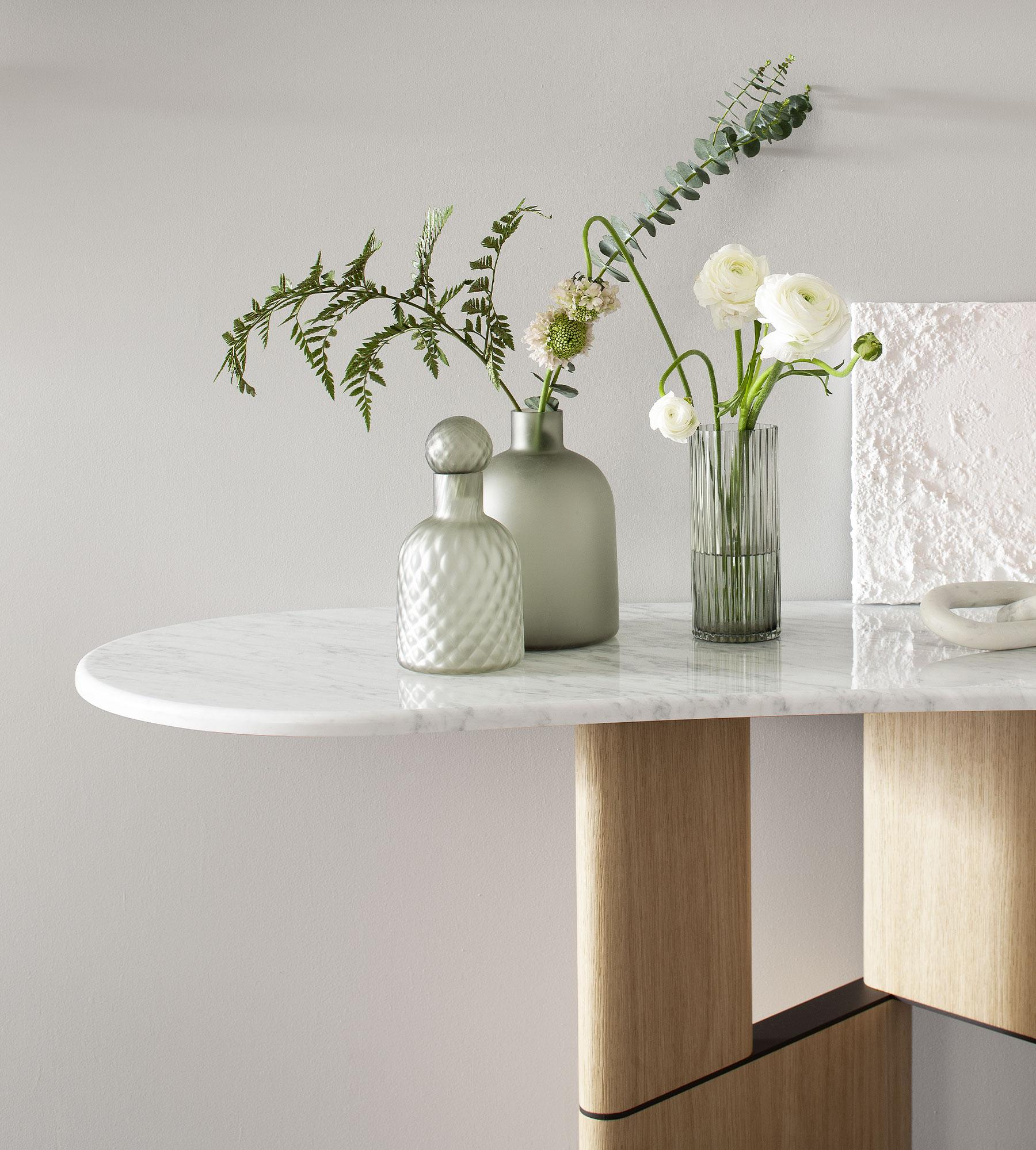 Post-Modern Tetris Oak and Marble Console by Morica Design For Sale