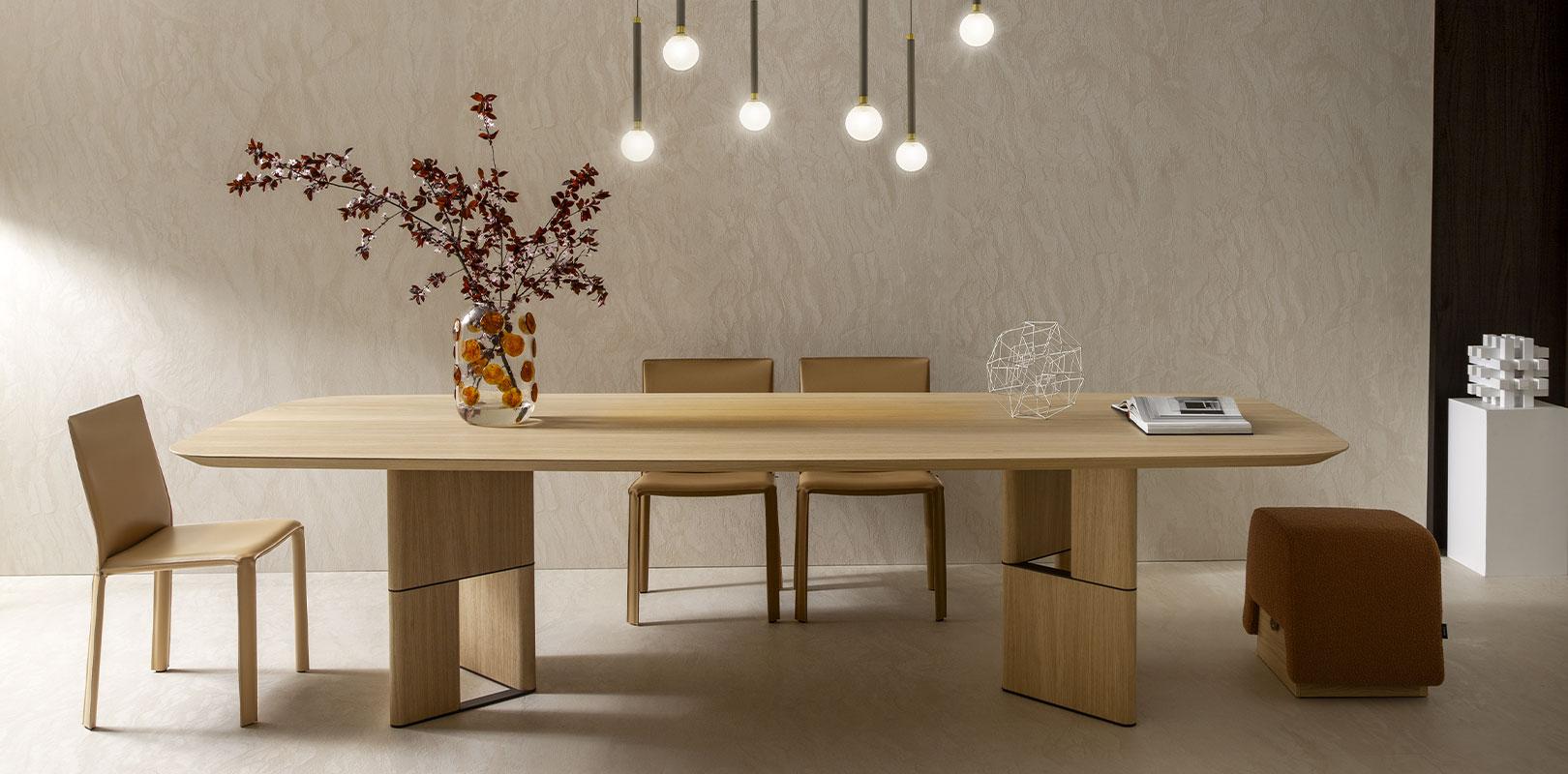 Tetris Oak Dining Table, 10 Seats, by Morica Design
Dimensions: D 120 x W 300 x H 75 cm.
Materials: Natural oak, dark burnished metal.

Available in 6, 8, or 10 seats.
Available in Canaletto Walnut, Laguna Oak, and Natural Oak. Please contact