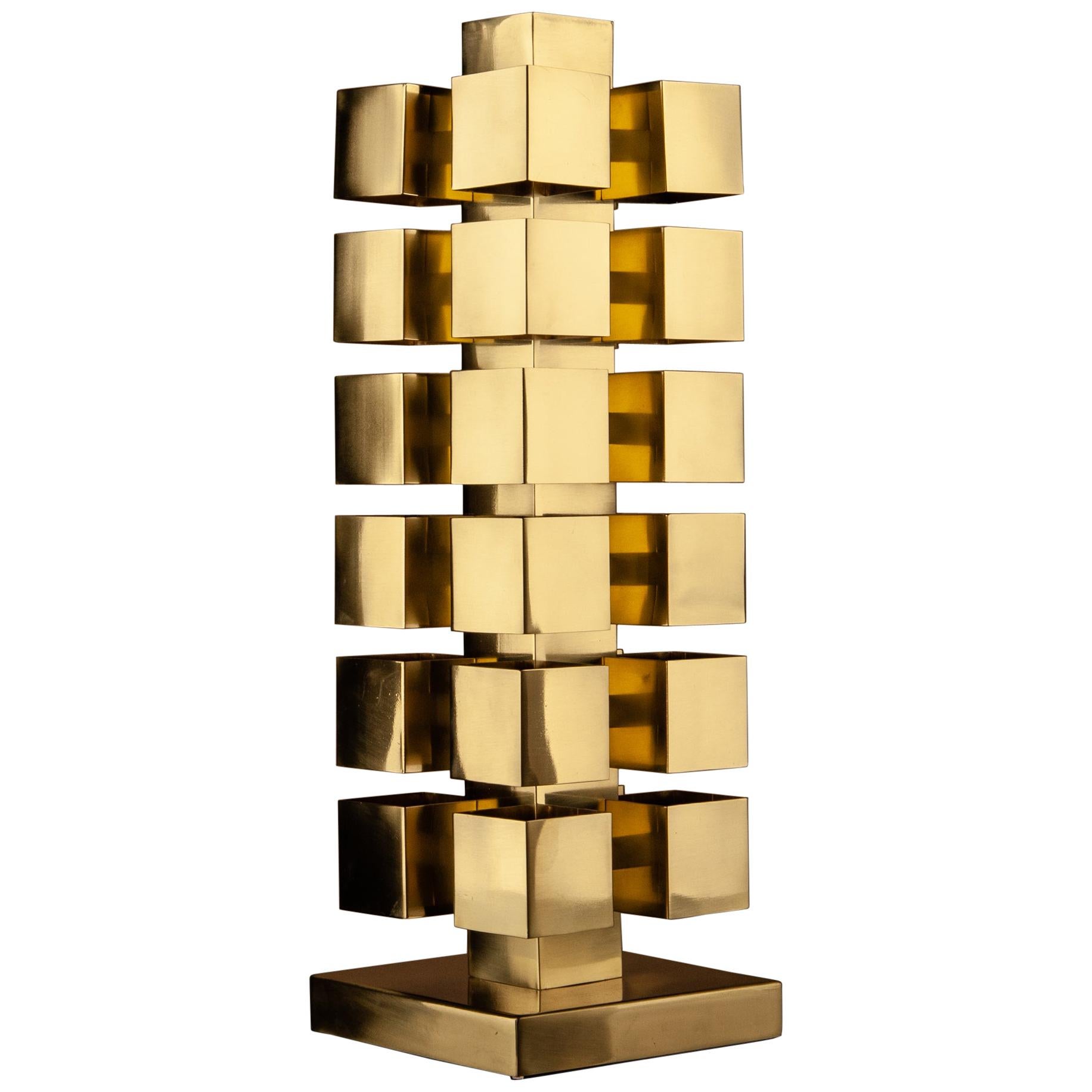Tetris Sculptural Desk Table Lamp, Solid Brass, Florence Manufacturing For Sale