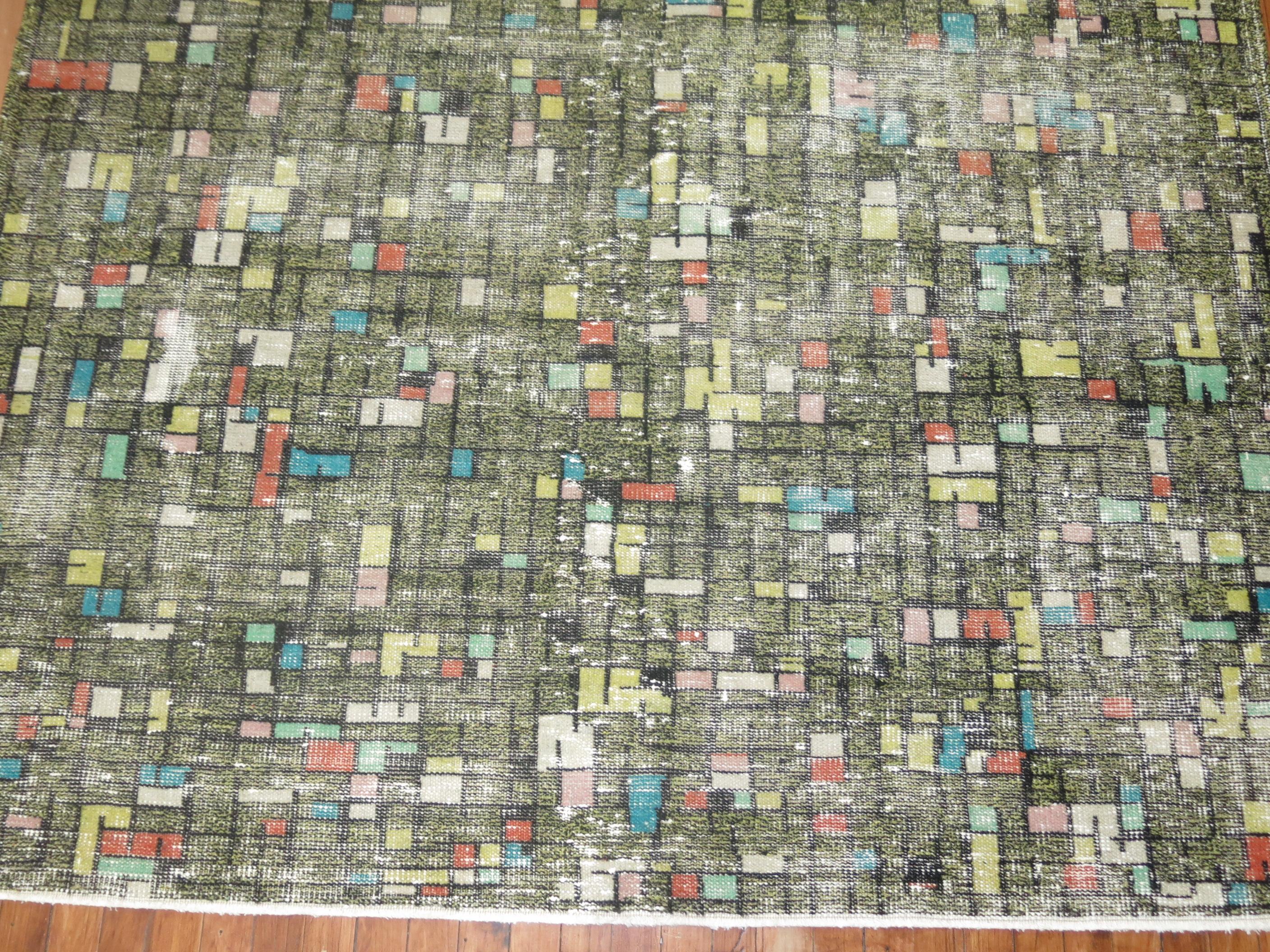 Alfombra Turca Deco Tetris Zeki Muren Moderno de mediados de siglo en venta