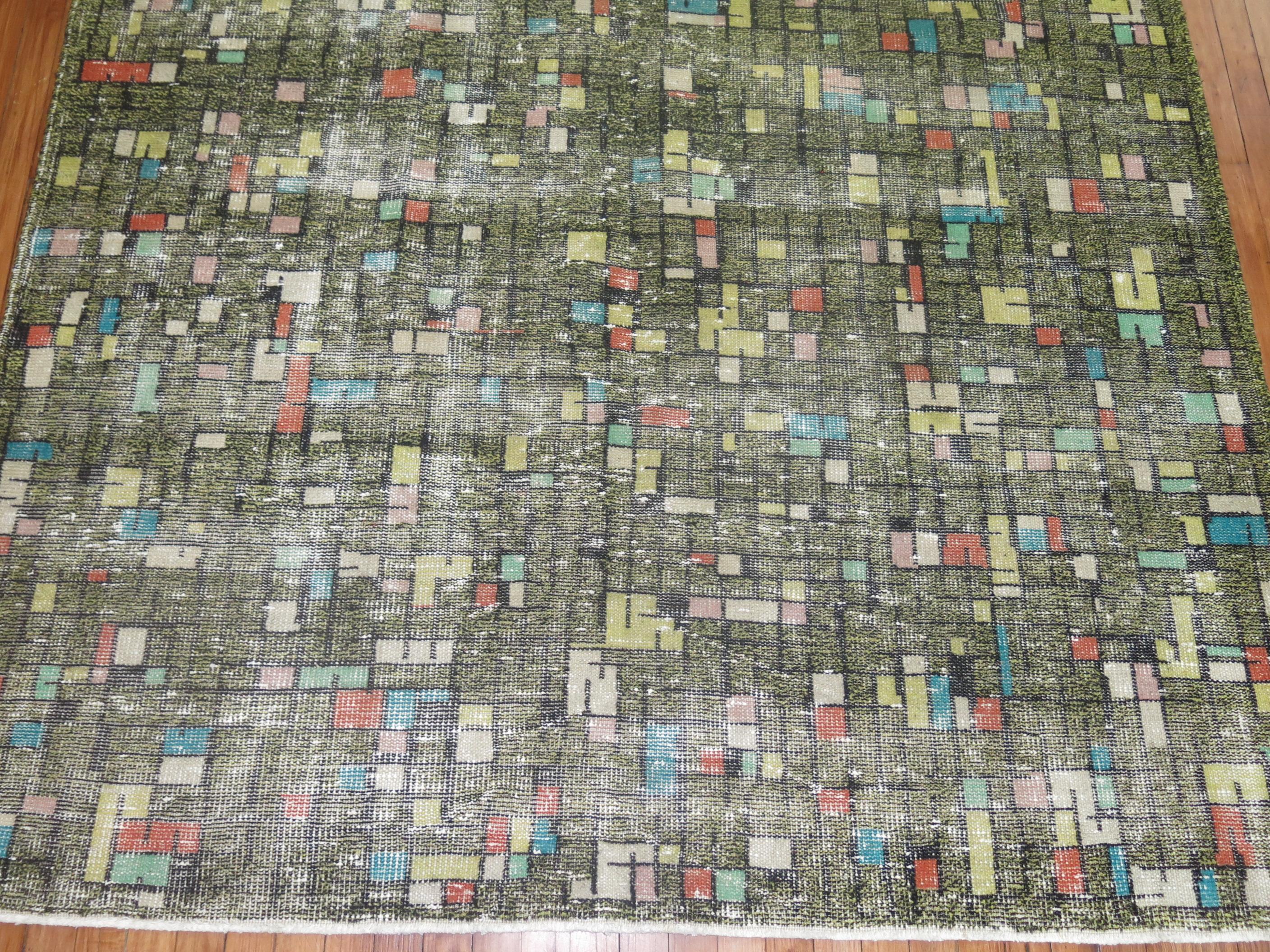 Hand-Woven Tetris Turkish Deco Zeki Muren Rug For Sale