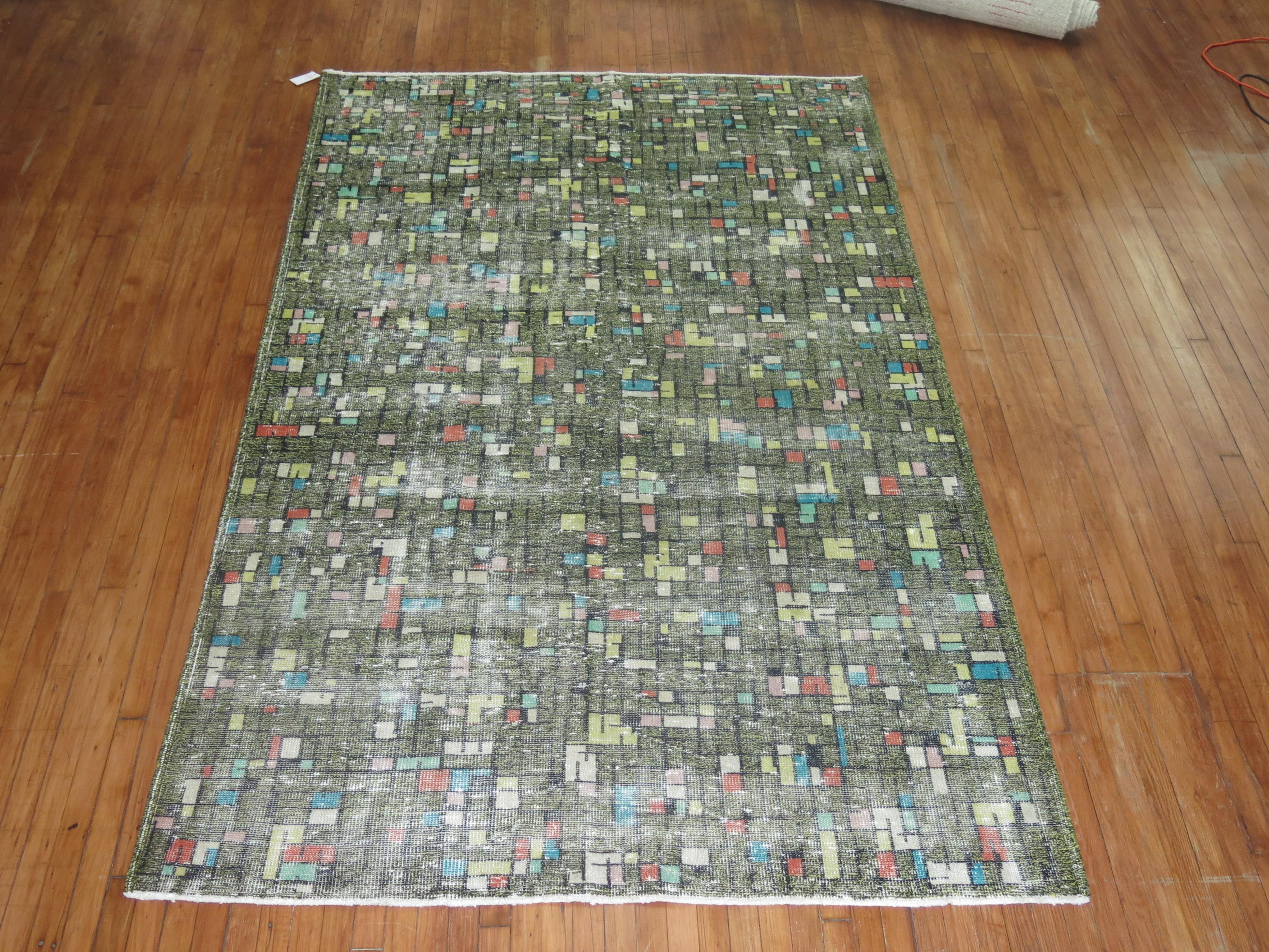 Alfombra Turca Deco Tetris Zeki Muren en Bueno estado para la venta en New York, NY