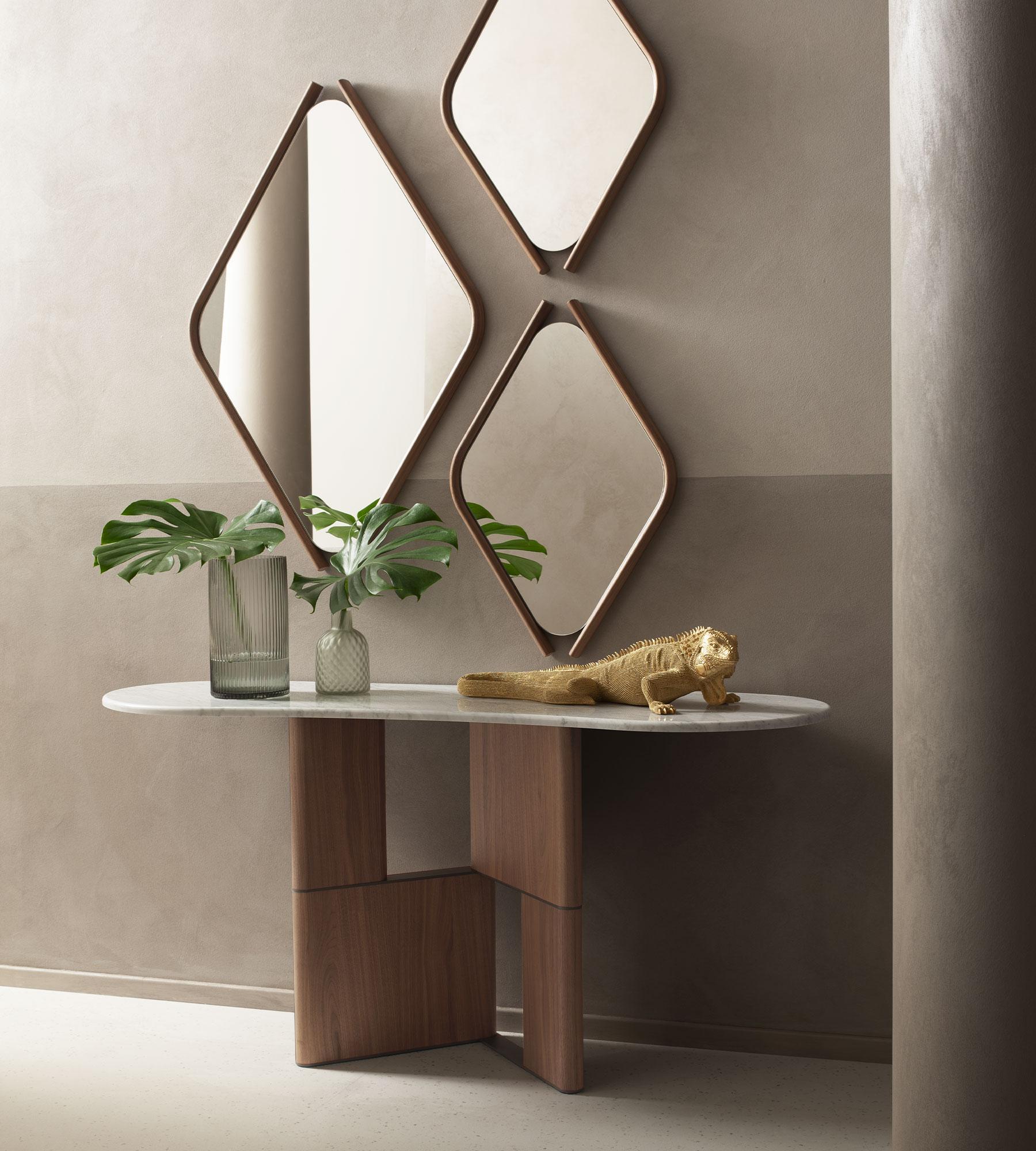 Tetris Walnut and Marble Console by Morica Design
Dimensions: D 49 x W 150 x H 75 cm.
Materials: Canaletto walnut, White Carrara marble, metal.

Available in Canaletto Walnut, Laguna Oak, or Oak wood. Please contact us.
Available in White Carrara or