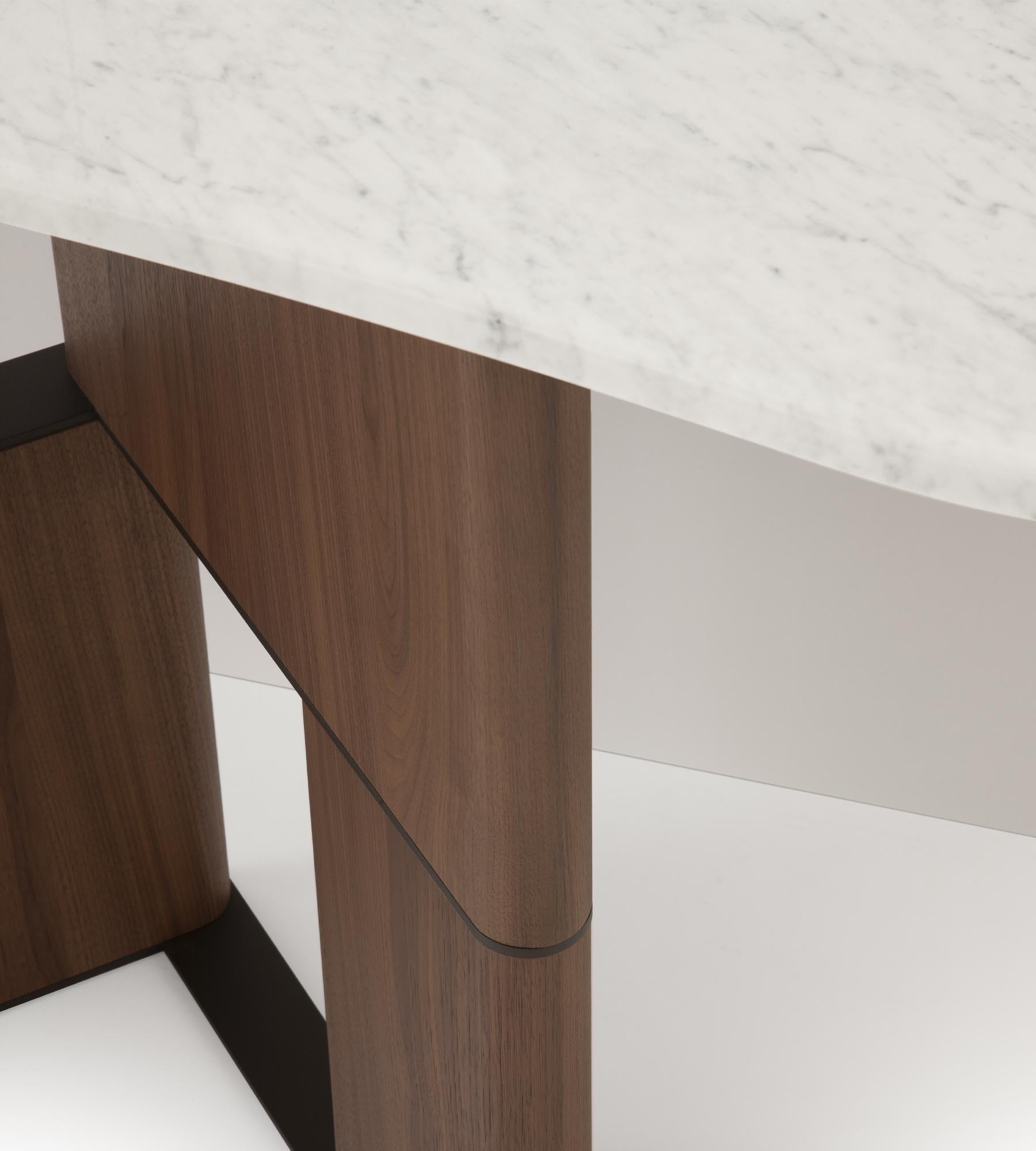 Italian Tetris Walnut and Marble Console by Morica Design For Sale