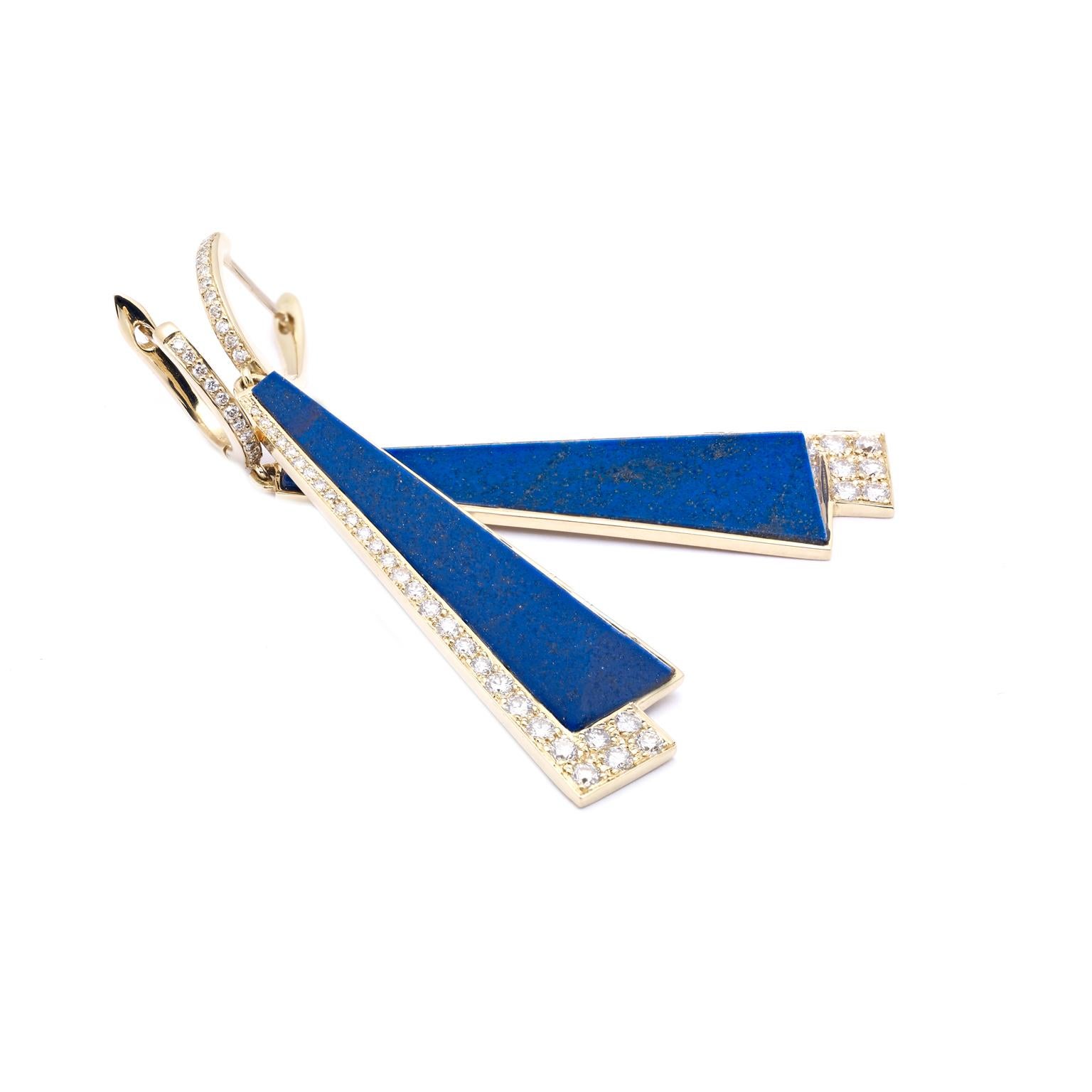Modernist Tetti Di Firenze Lapis Lazuli and Diamonds Earrings For Sale