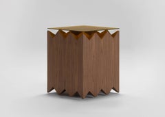Tetto Side Table - Walnut Veneer serrated design with yellow ripple glass top
