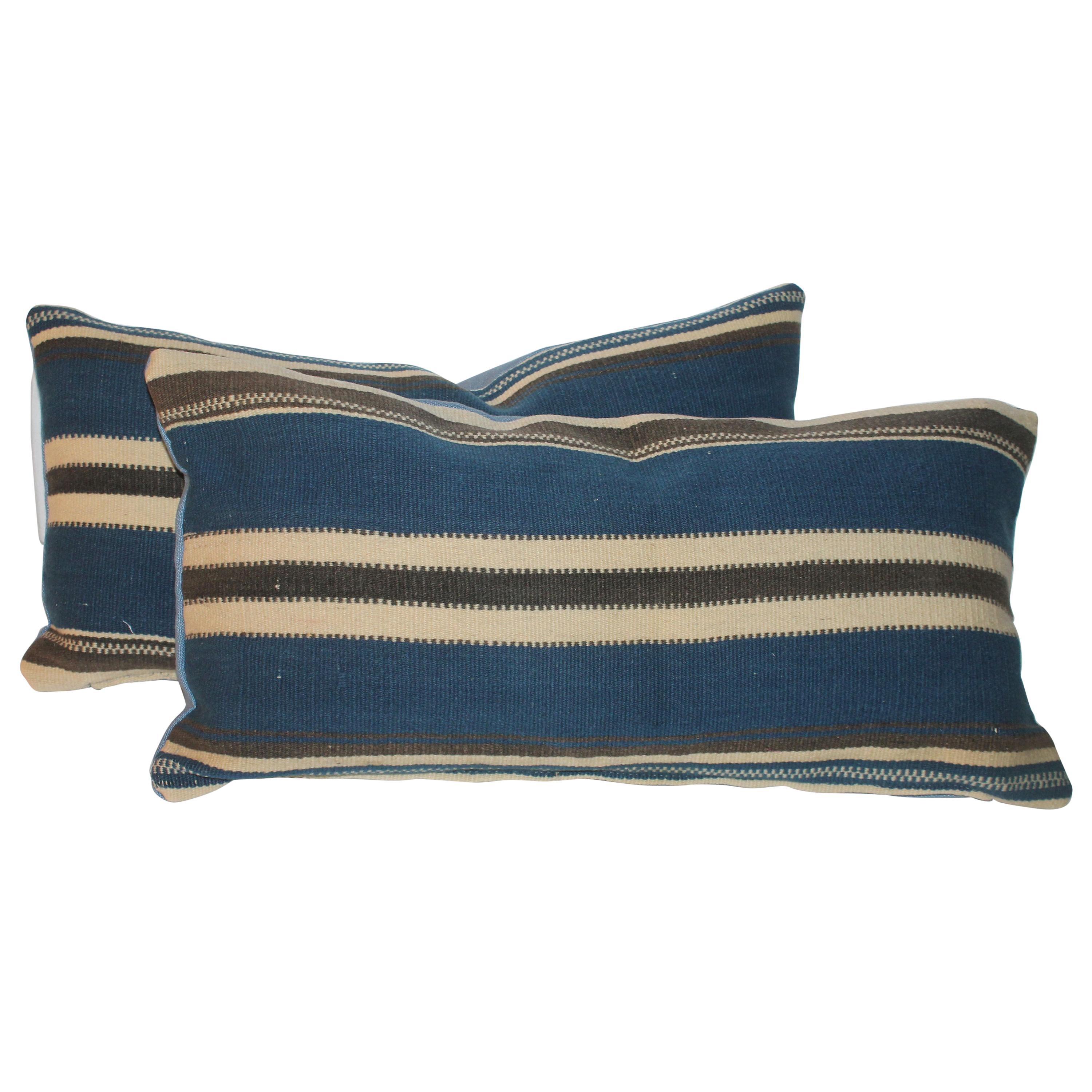 Tex Coco Mexican Indian Weaving Bolster Pillows, Pair