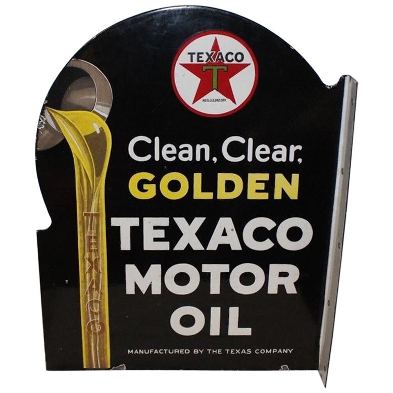 Texaco Golden Motor Oil D.S. Porcelain Advertising Flange Sign, 1930s For Sale