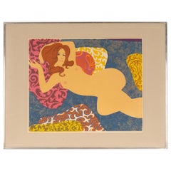 Artista texano David Hickman "Blue Sofa", Serigrafia firmata e numerata, n. 39/40