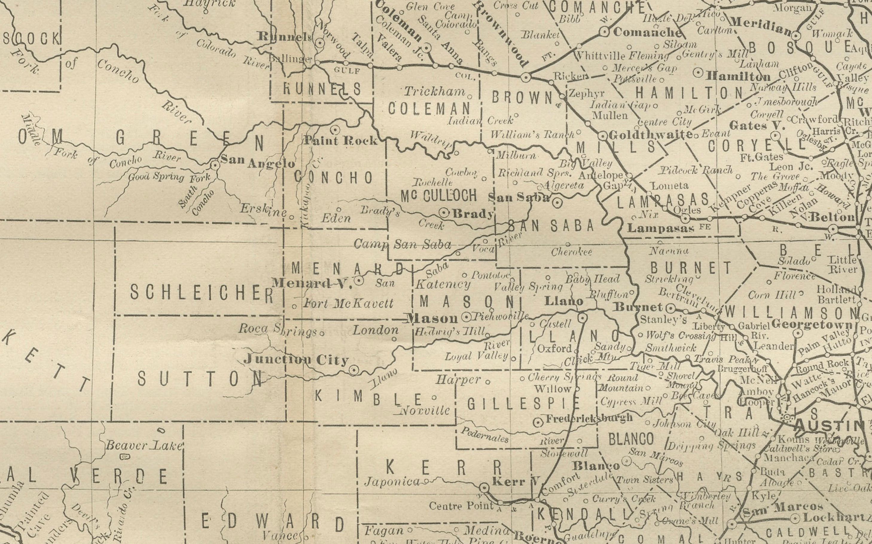 Mappa antica del Texas 1888 - Ferrovie, contee e insediamenti di frontiera in vendita 2