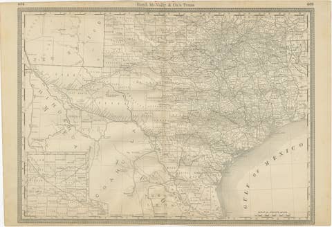 Texas Antique Map 1888 – Railroads, Counties & Frontier Settlements