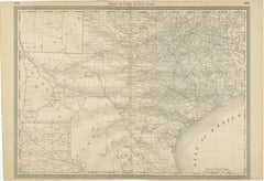 Mappa antica del Texas 1888 - Ferrovie, contee e insediamenti di frontiera