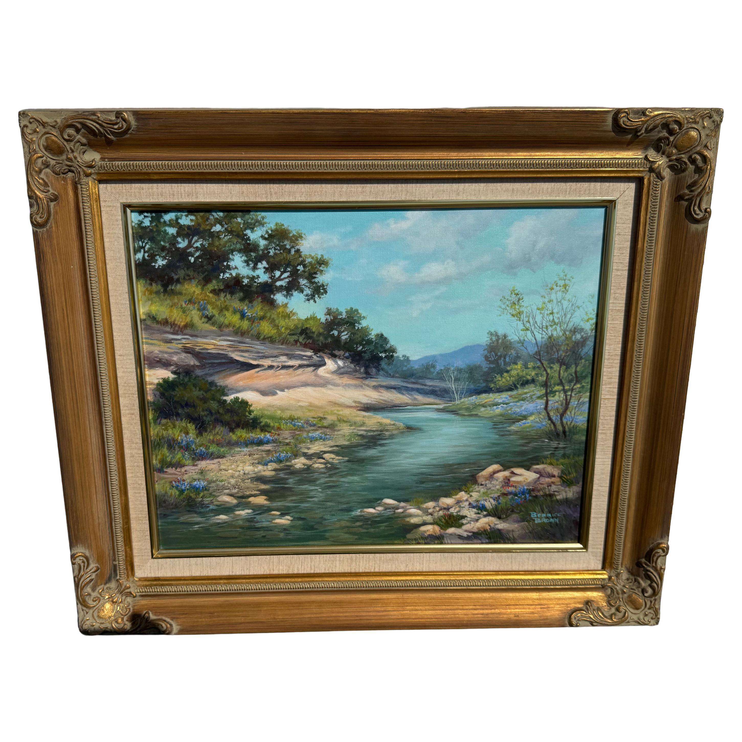 Texas Artist Bernice Brown 16" x 20" Oil on Canvas Texas Hill Country Paintinhg im Angebot