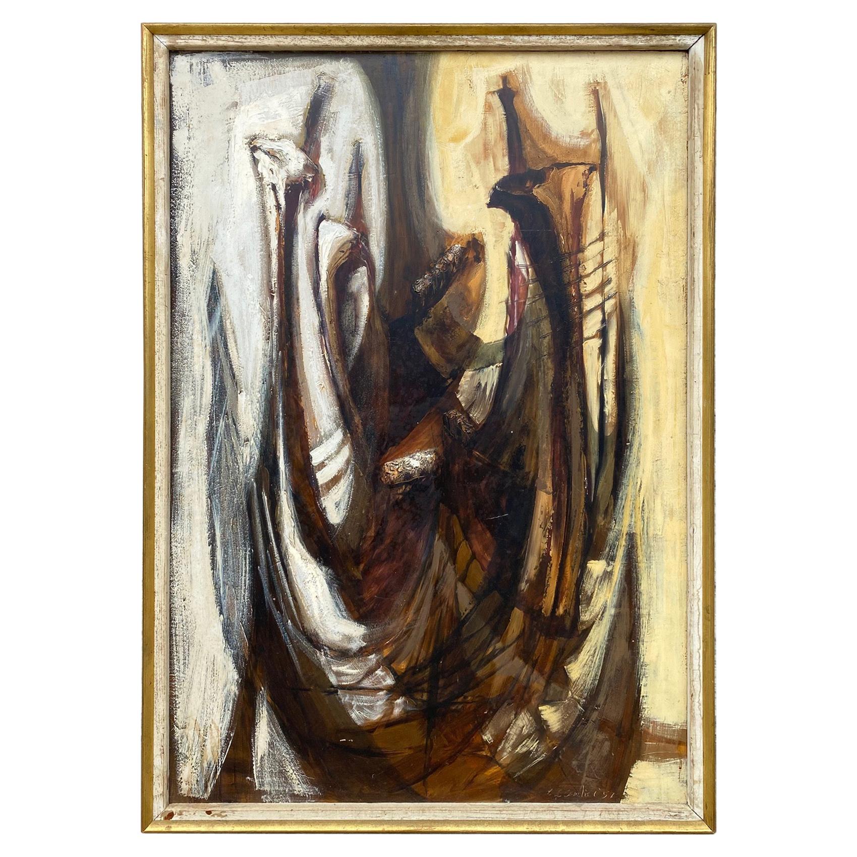 Texas Artist Cecil Casebier "Jawbone" 1957 Abstract Oil on Board 