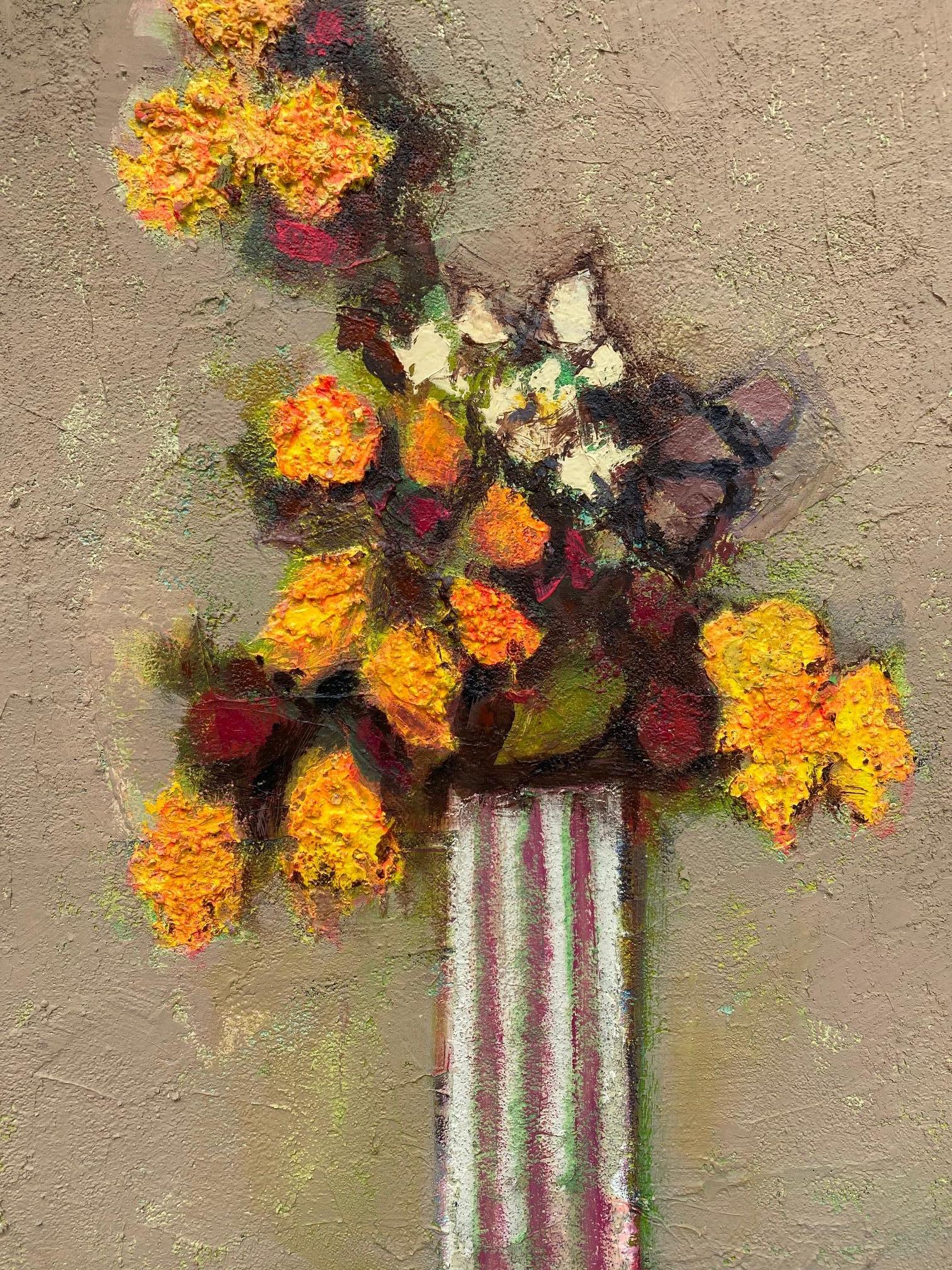 Texas Artist David Pryor Adickes, Floral Still Life / Mixed Media on Board In Good Condition In San Antonio, TX