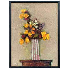 Texas Artist David Pryor Adickes, Floral Still Life / Mixed Media on Board