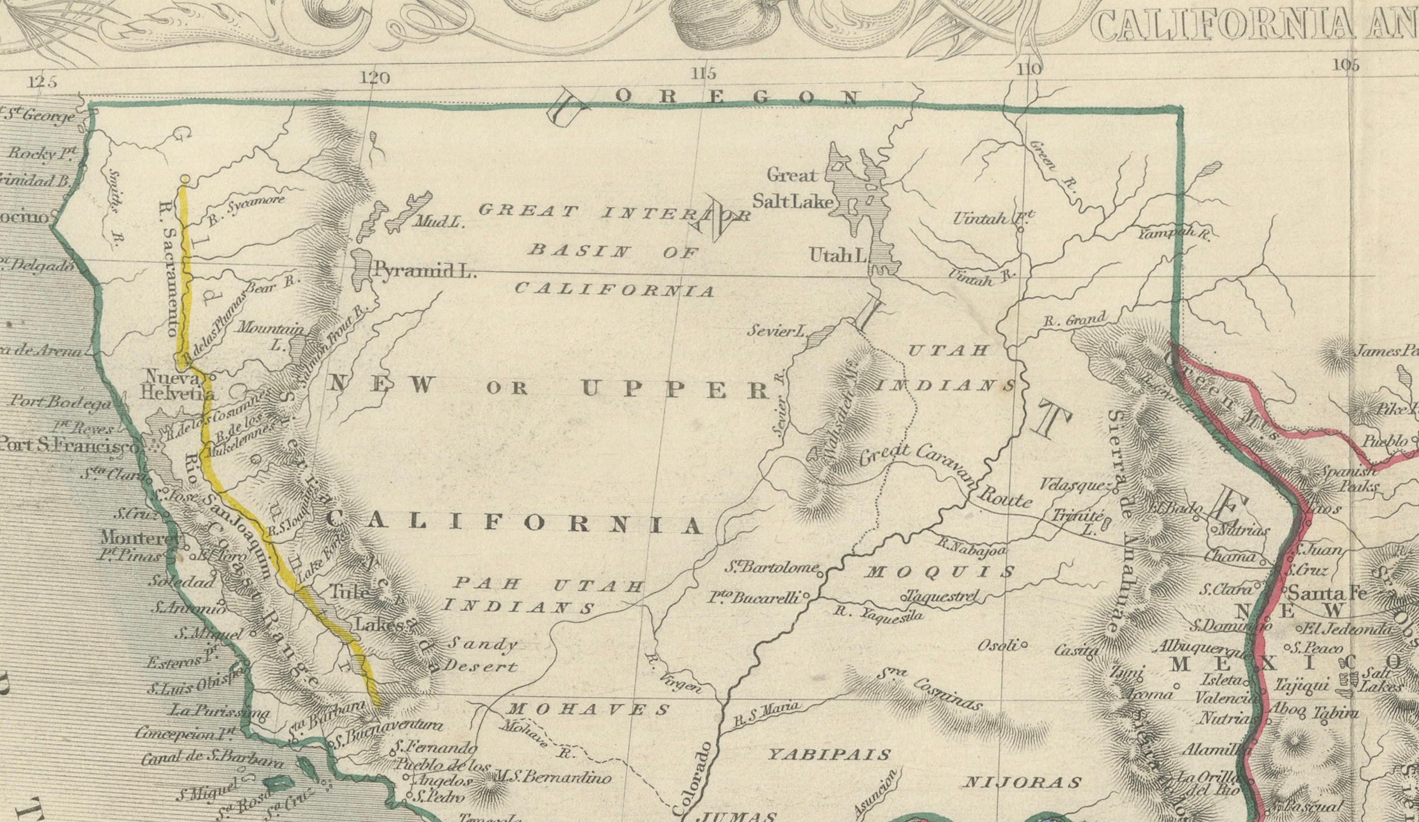 Gravé Carte du Texas, de la Californie et du Mexique - Carte ancienne de Tallis avec la région de l'or, c.1850 en vente