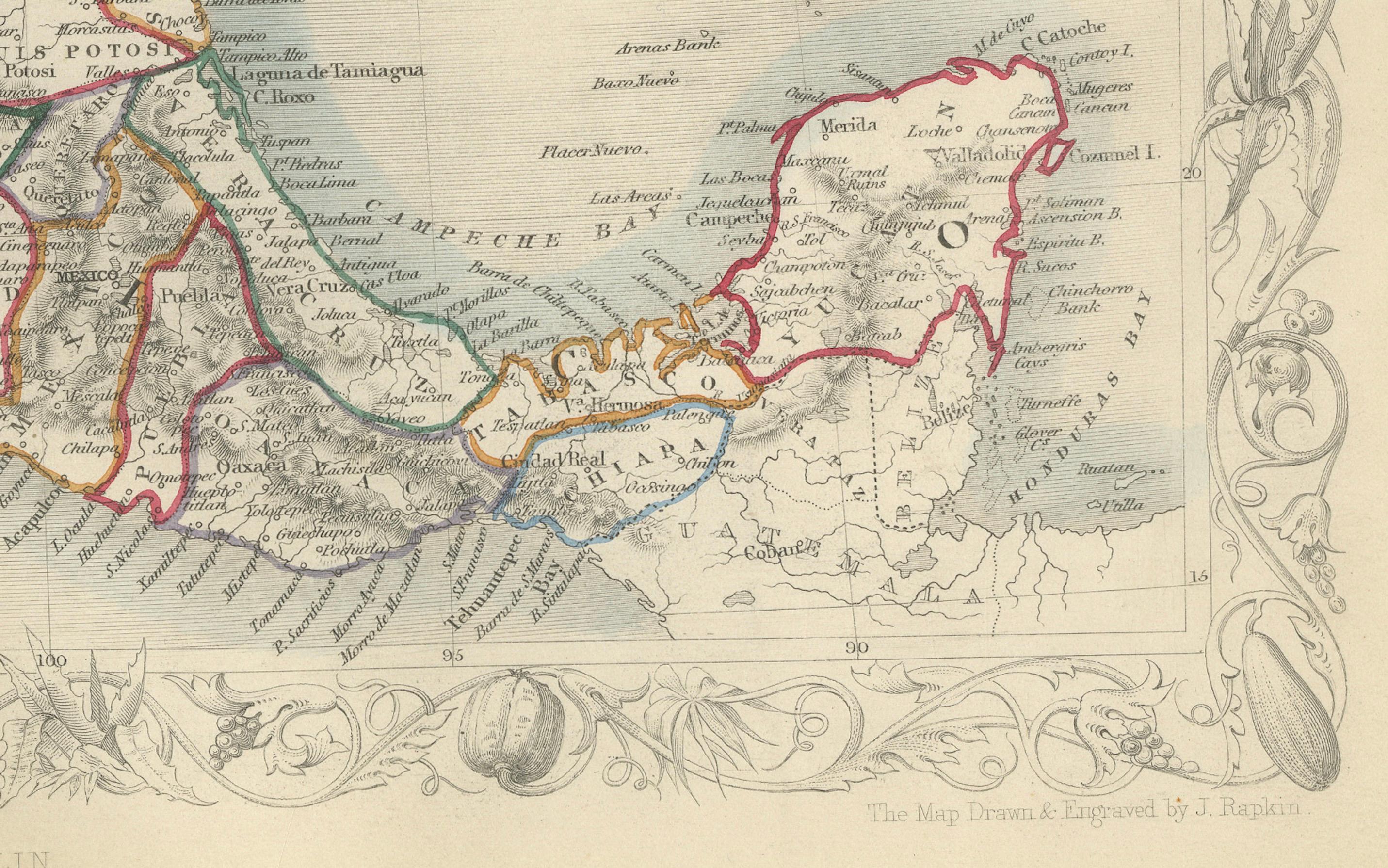 Papier Carte du Texas, de la Californie et du Mexique - Carte ancienne de Tallis avec la région de l'or, c.1850 en vente