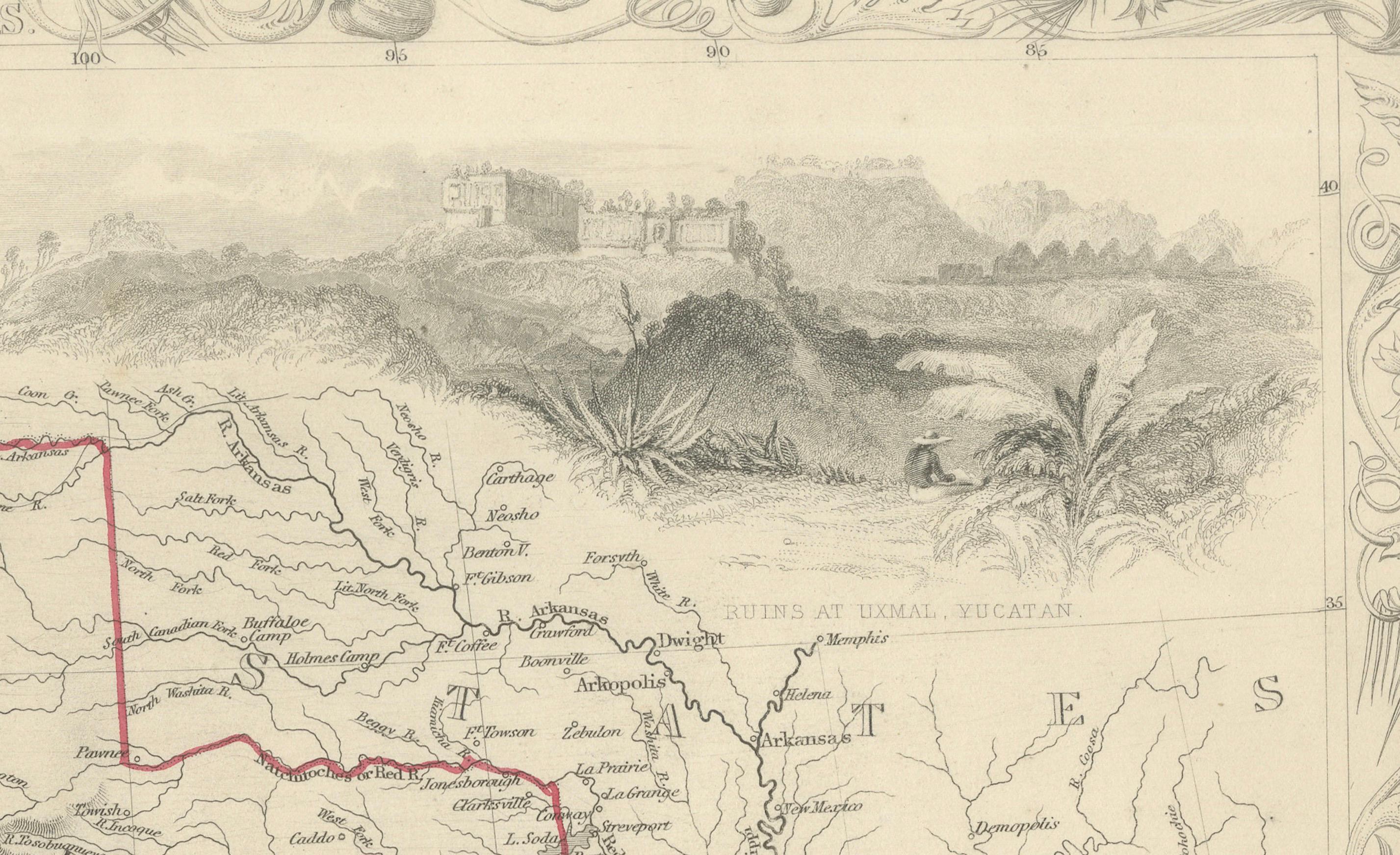 Carte du Texas, de la Californie et du Mexique - Carte ancienne de Tallis avec la région de l'or, c.1850 en vente 1