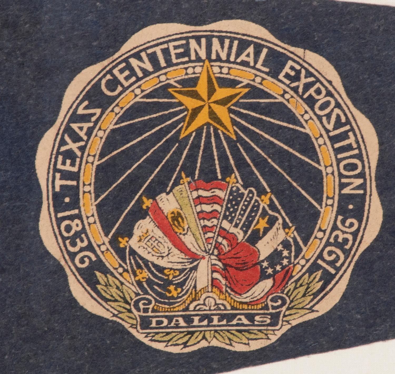 TEXAS CENTENNIAL EXPOSITION PENNANT, CELEBRATING 100-YEARS OF TEXAS INDEPENDENCE FROM MEXICO AND ITS ESTABLISHMENT AS AN INDEPENDENT NATION

While most states celebrate anniversaries of statehood, Texas and Hawaii are the only two that previously