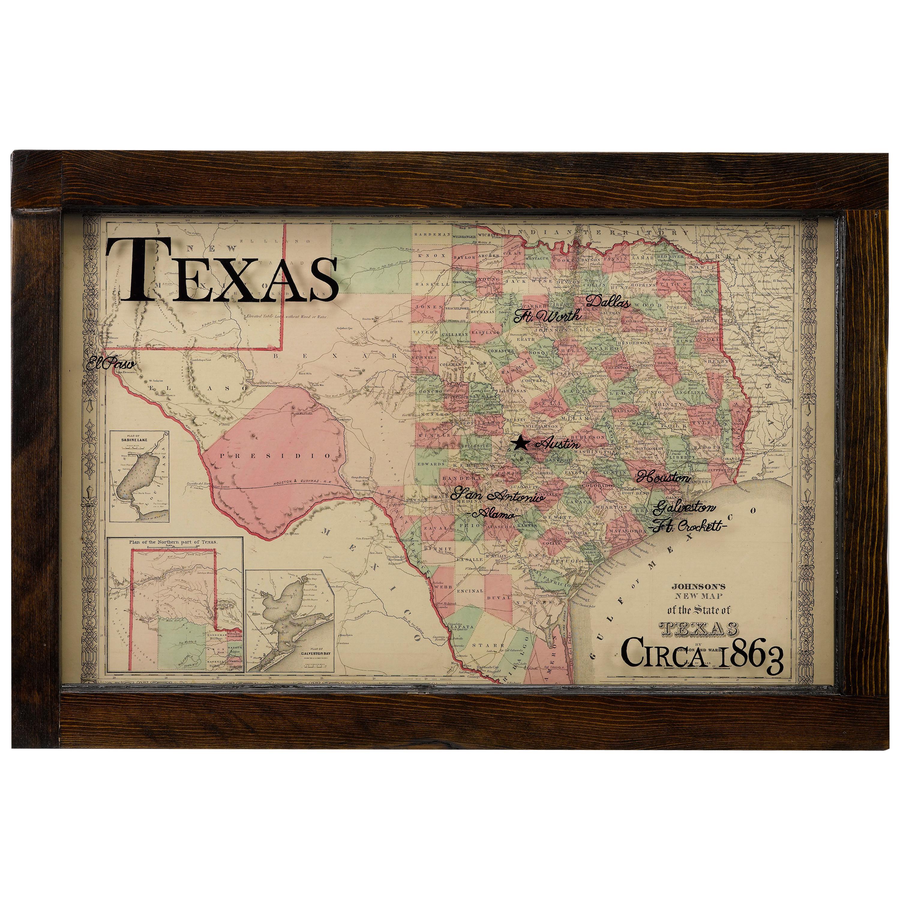 Texas Civil War Map, circa 1863
