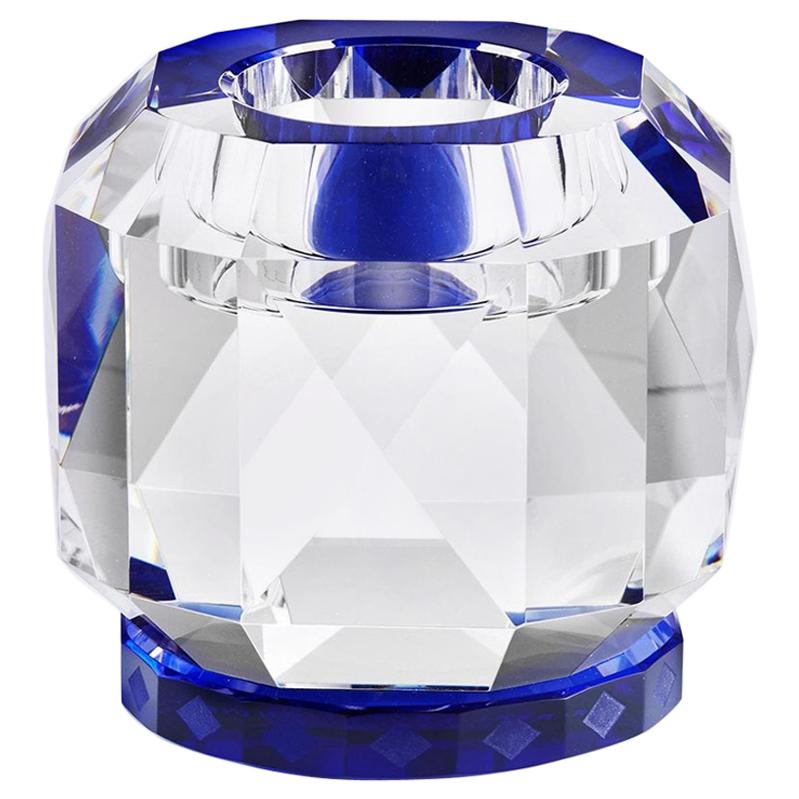 Lampe en forme de T en cristal cobalt du Texas, cristal contemporain sculpté à la main