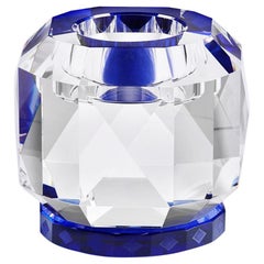 Lampe en forme de T en cristal cobalt du Texas, cristal contemporain sculpté à la main