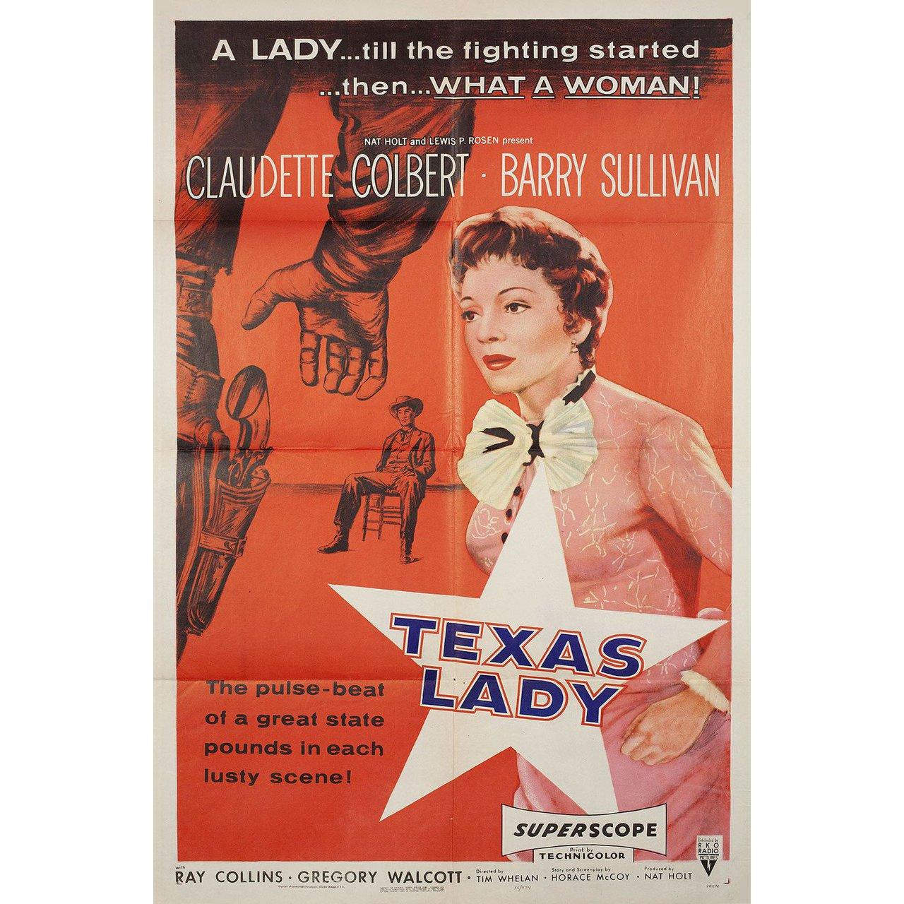 Original 1955 U.S. one sheet poster for the film “Texas Lady” directed by Tim Whelan with Claudette Colbert / Barry Sullivan / Ray Collins / James Bell. Very good-fine condition, folded. Many original posters were issued folded or were subsequently