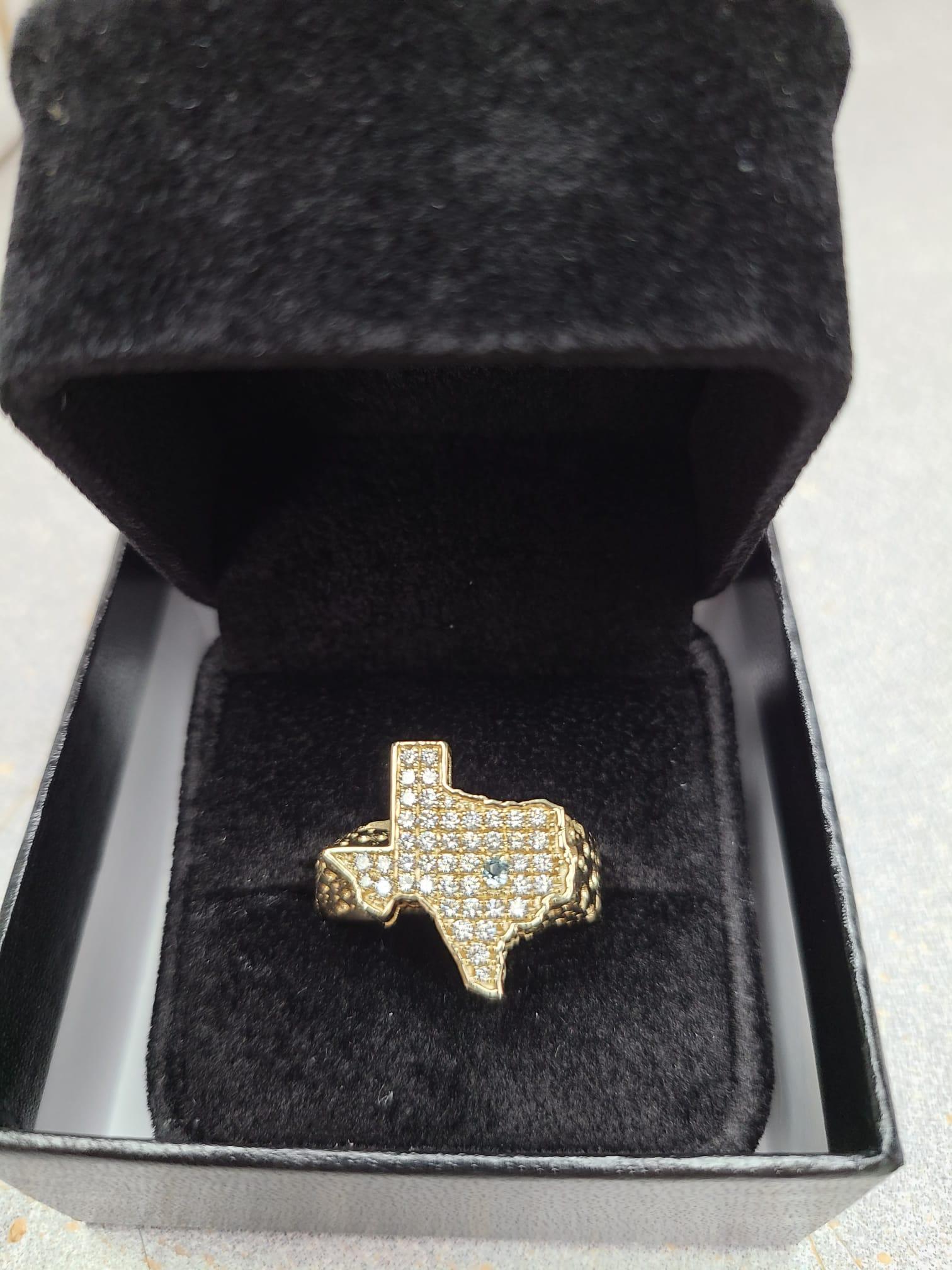 gold texas nugget ring with diamonds