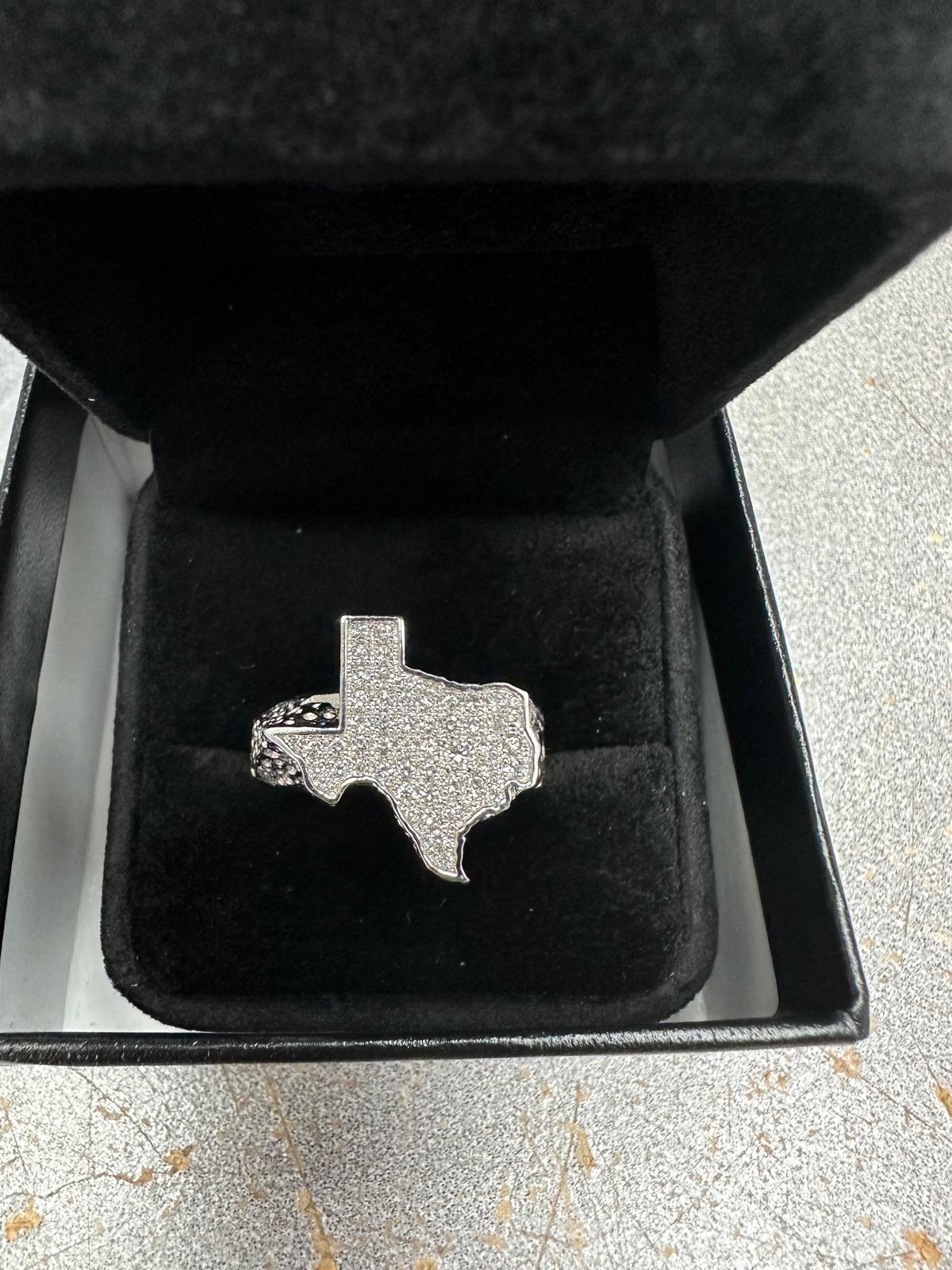 Women's or Men's TEXAS shaped Diamond Nugget Ring in 14k White Gold or 14k Yellow Gold For Sale