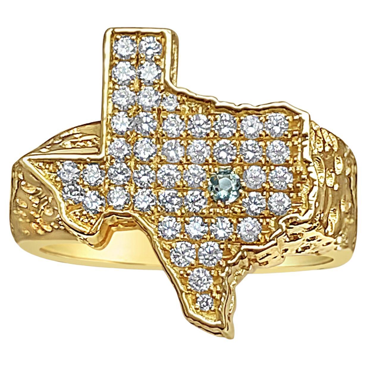 TEXAS shaped Diamond Nugget Ring in 14k White Gold or 14k Yellow Gold For Sale