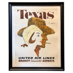 "Texas. United Air Lines. Braniff International Airways" Vintage Poster für Reisen