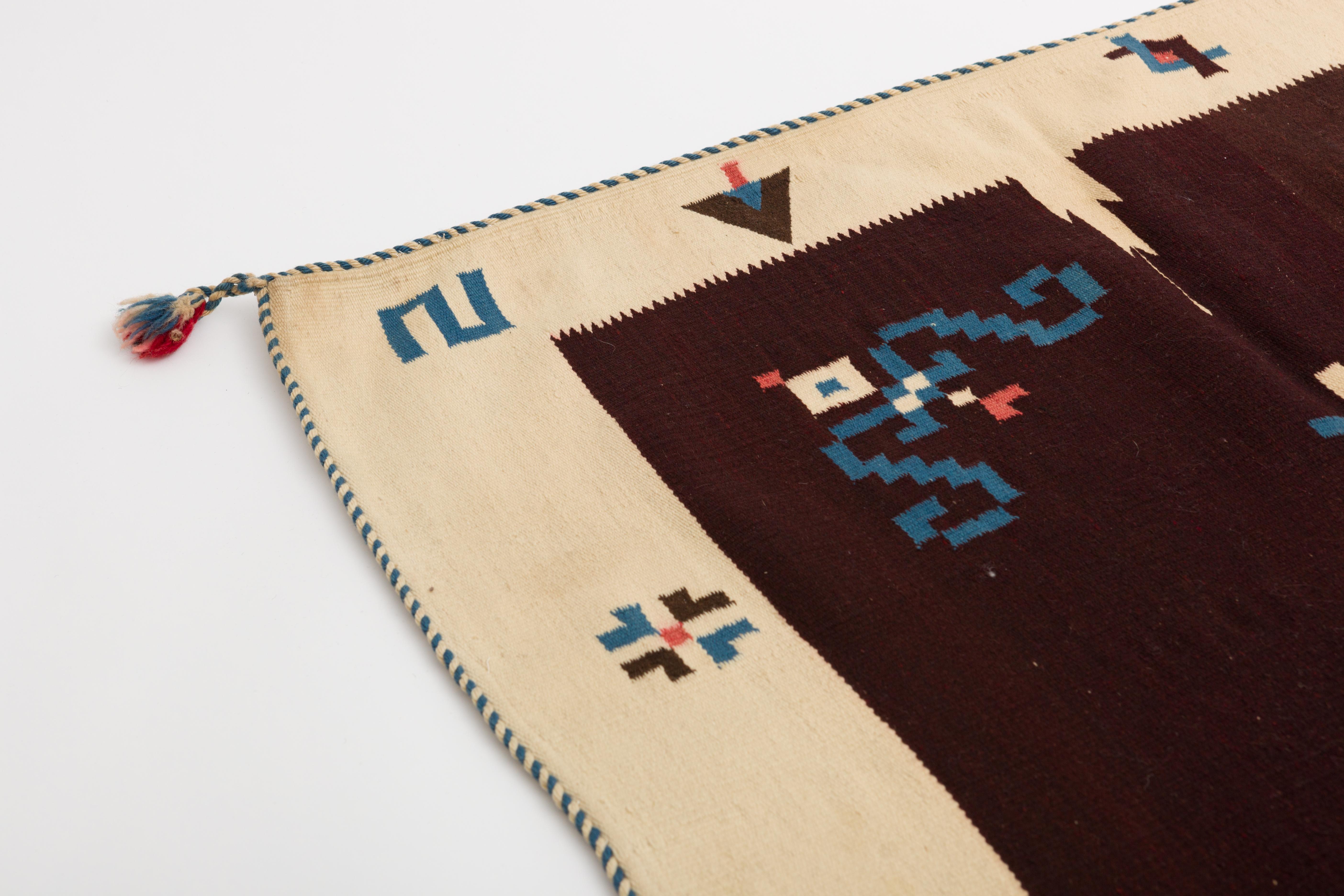 Tribal Texcoco Indigo Star Mexican Serape Wool Blanket