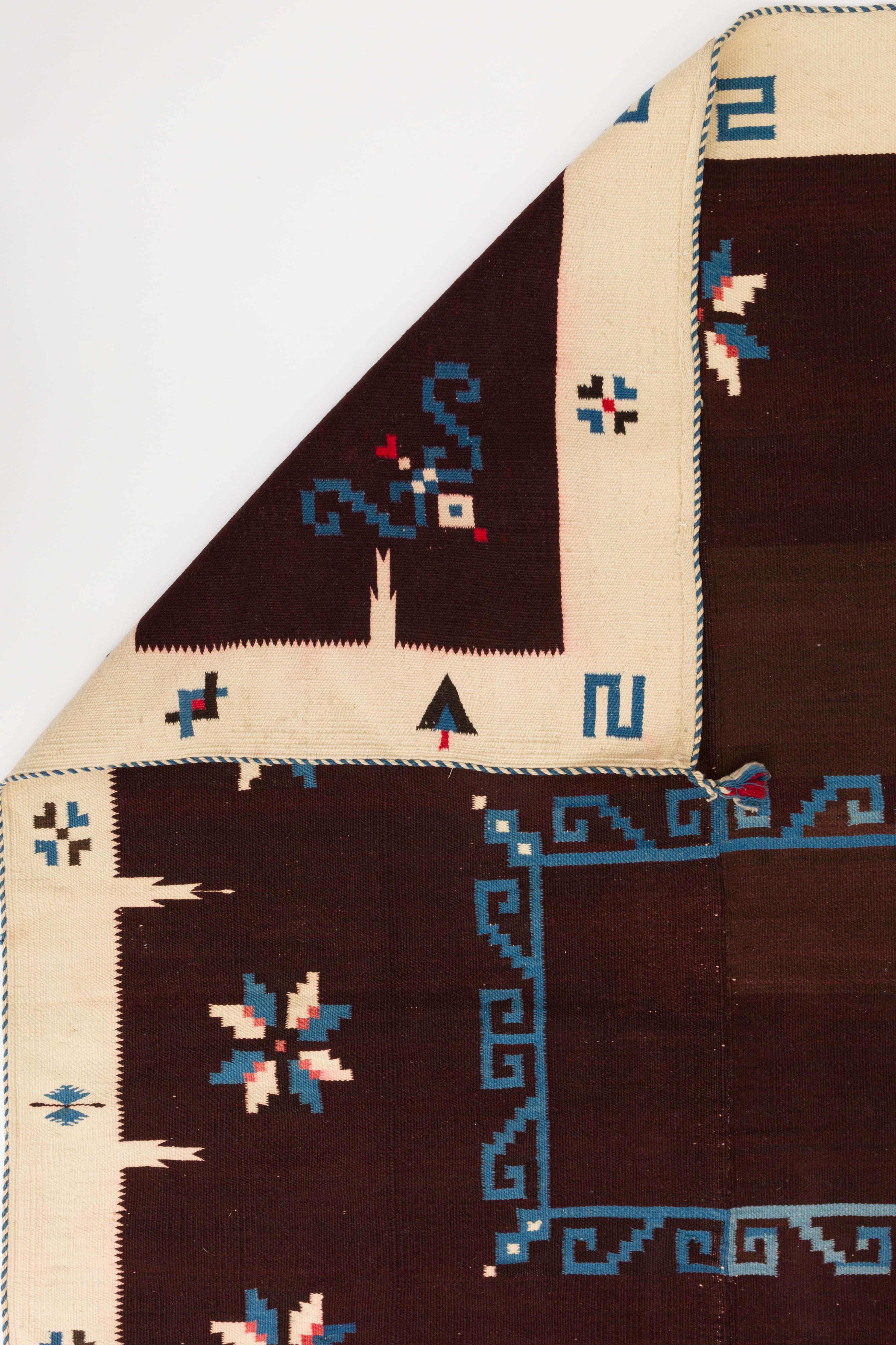 Hand-Woven Texcoco Indigo Star Mexican Serape Wool Blanket
