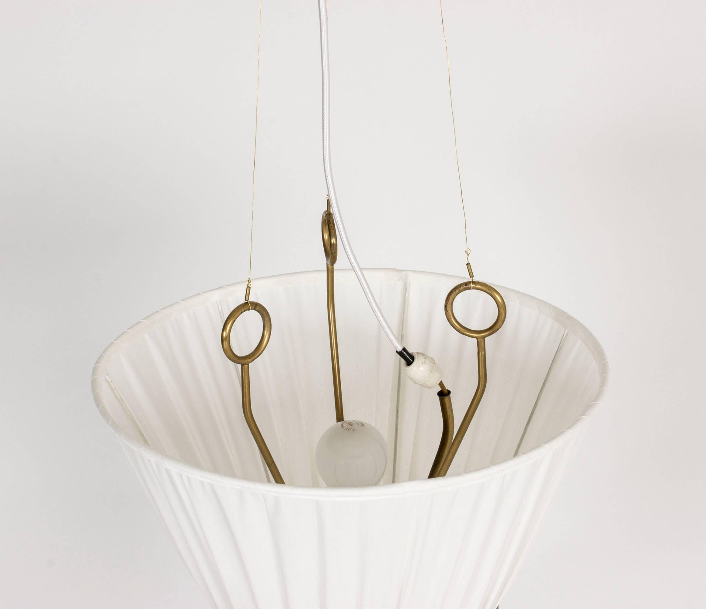 Textile and Brass Ceiling Lamp by Hans Bergström 4