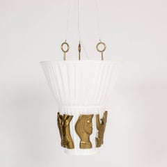 Textile and Brass Ceiling Lamp by Hans Bergström