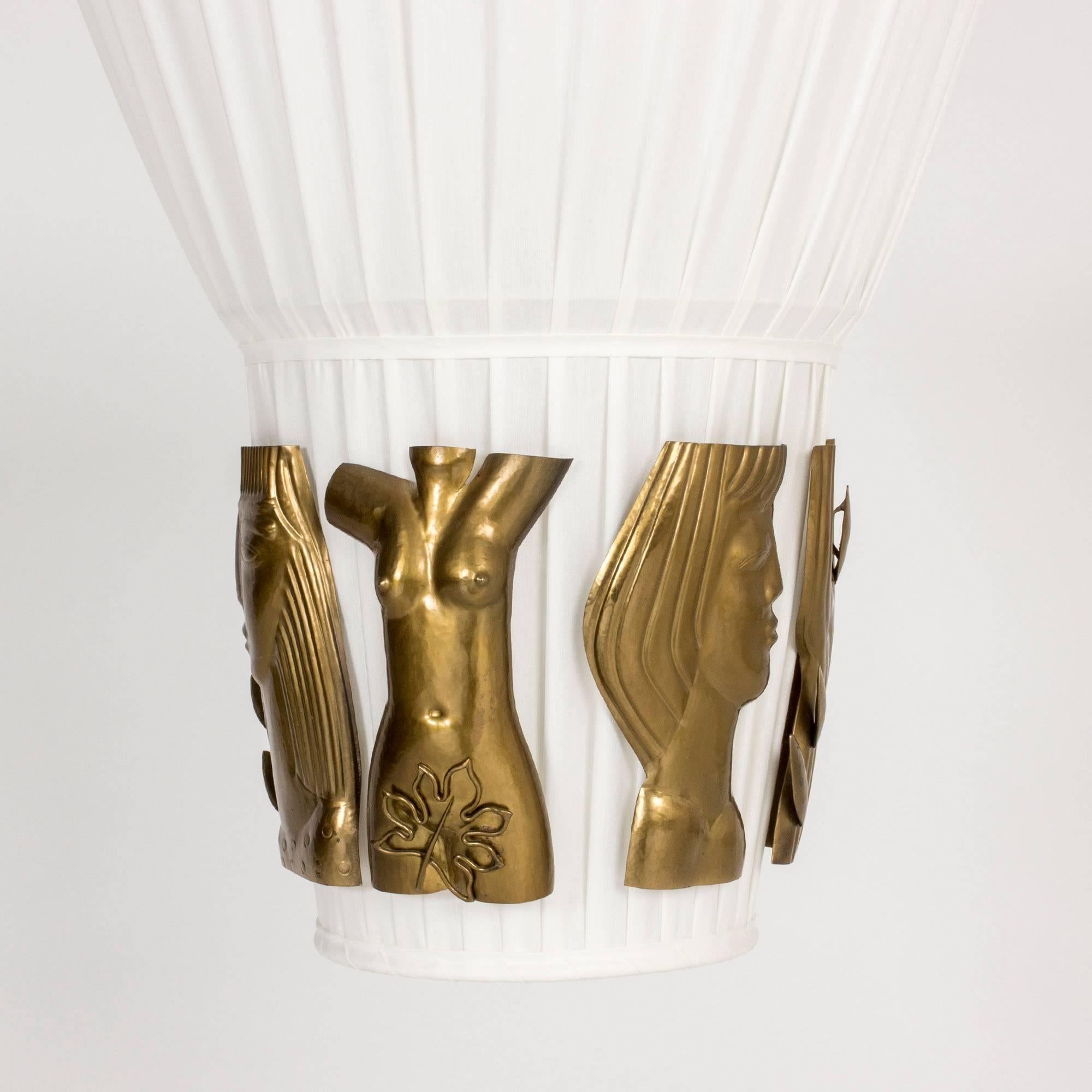 Textile and Brass Ceiling Lamp by Hans Bergström (Schwedisch)