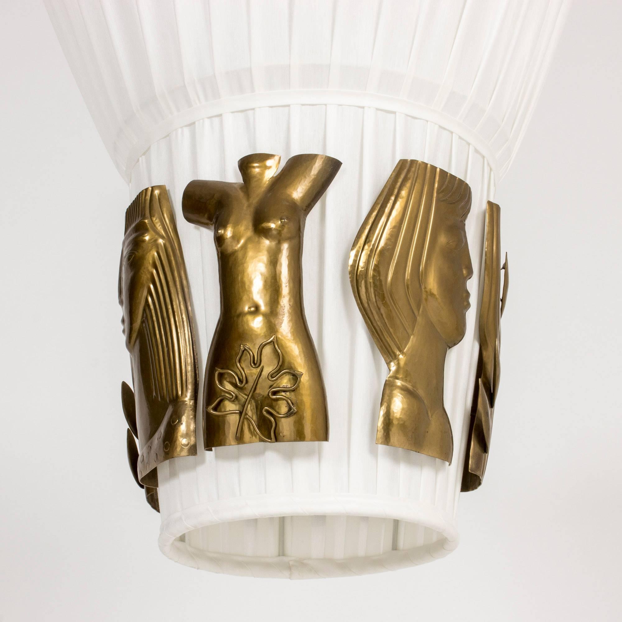 Textile and Brass Ceiling Lamp by Hans Bergström im Zustand „Gut“ in Stockholm, SE