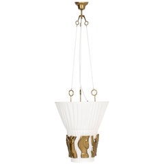 Textile and Brass Ceiling Lamp by Hans Bergström