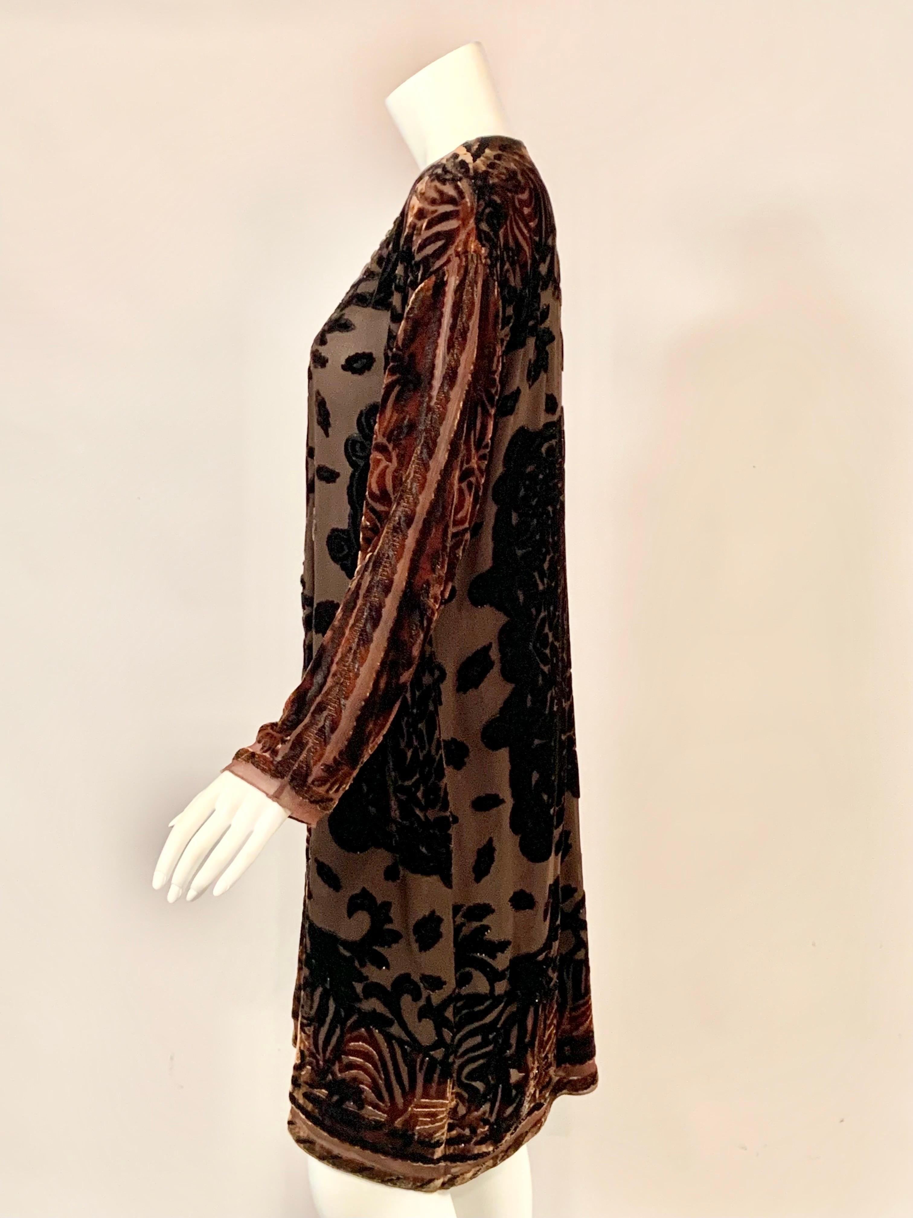 Textile Artist Marion Clayden 1970's Chocolate Brown Devore Velvet Coat or Dress For Sale 6