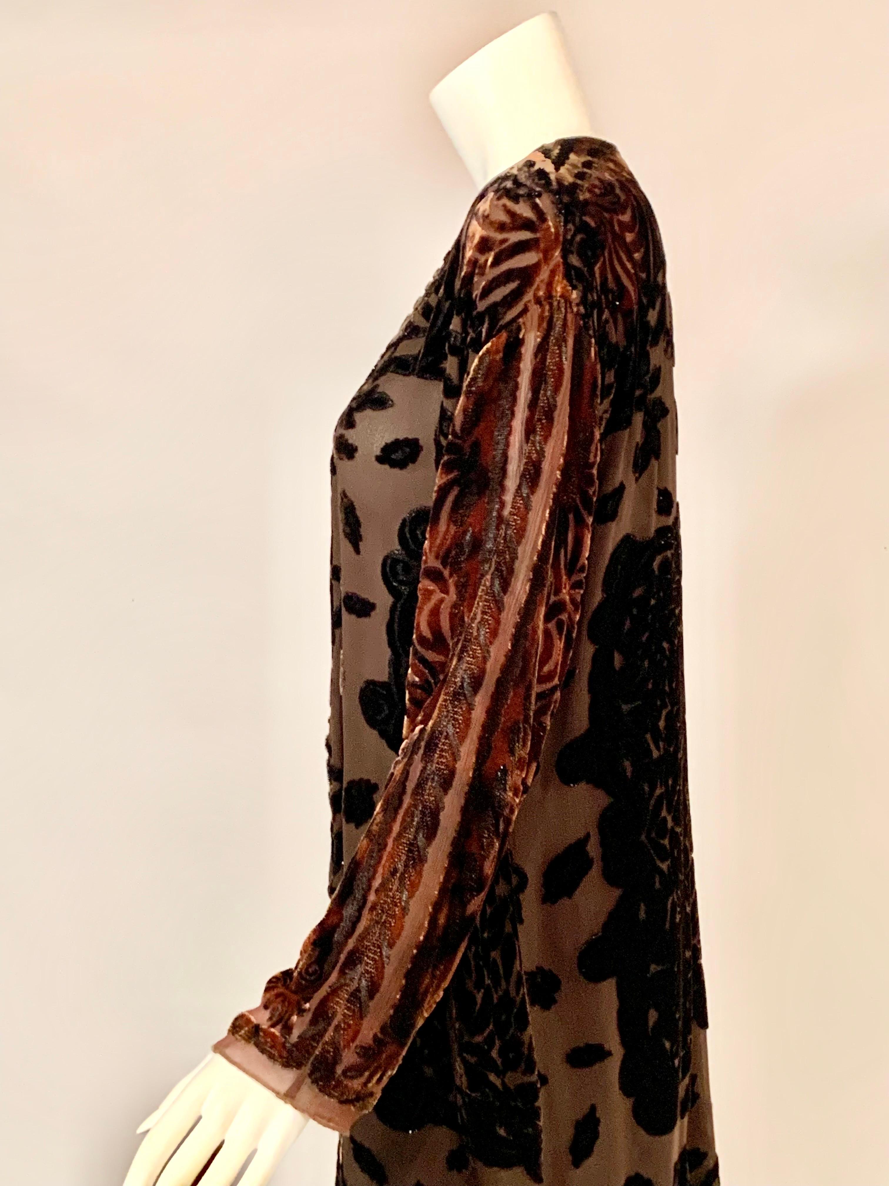 Textile Artist Marion Clayden 1970's Chocolate Brown Devore Velvet Coat or Dress For Sale 7