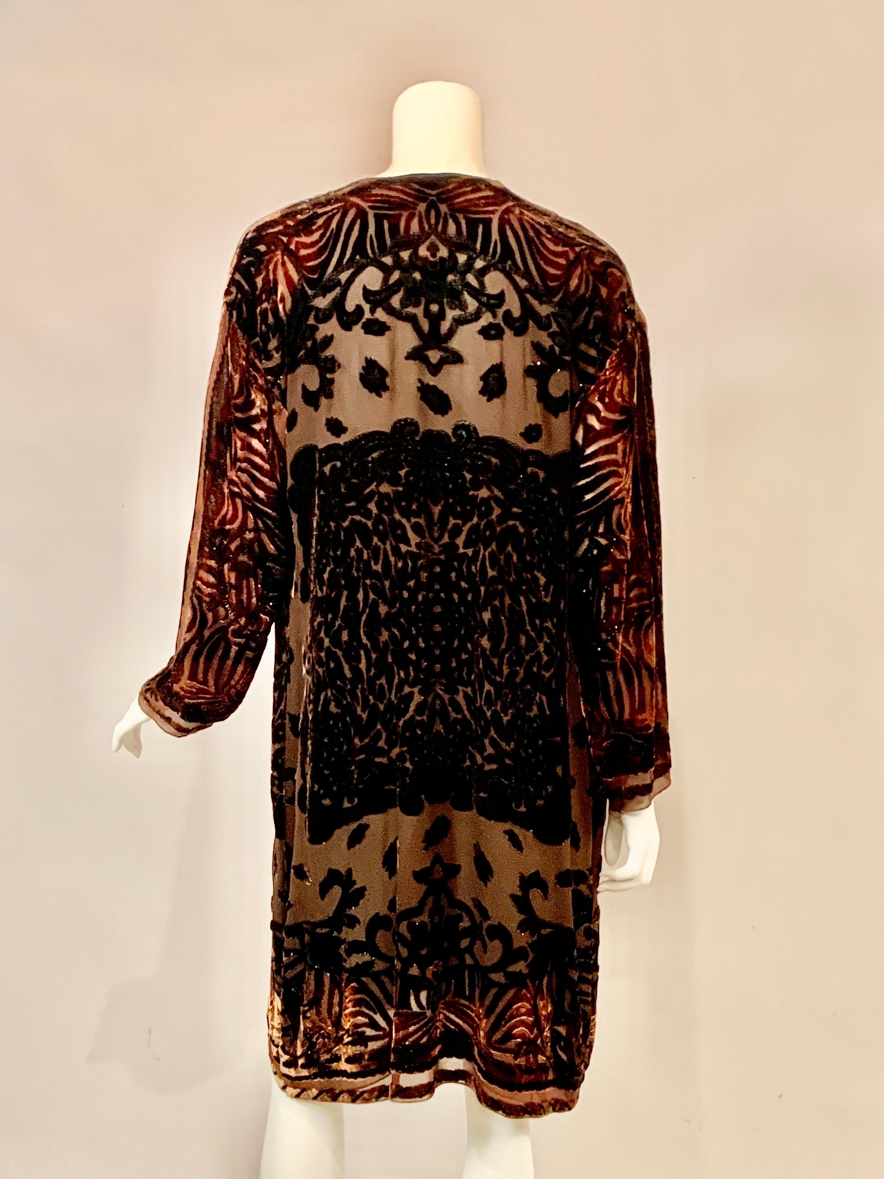 Textile Artist Marion Clayden 1970's Chocolate Brown Devore Velvet Coat or Dress For Sale 8