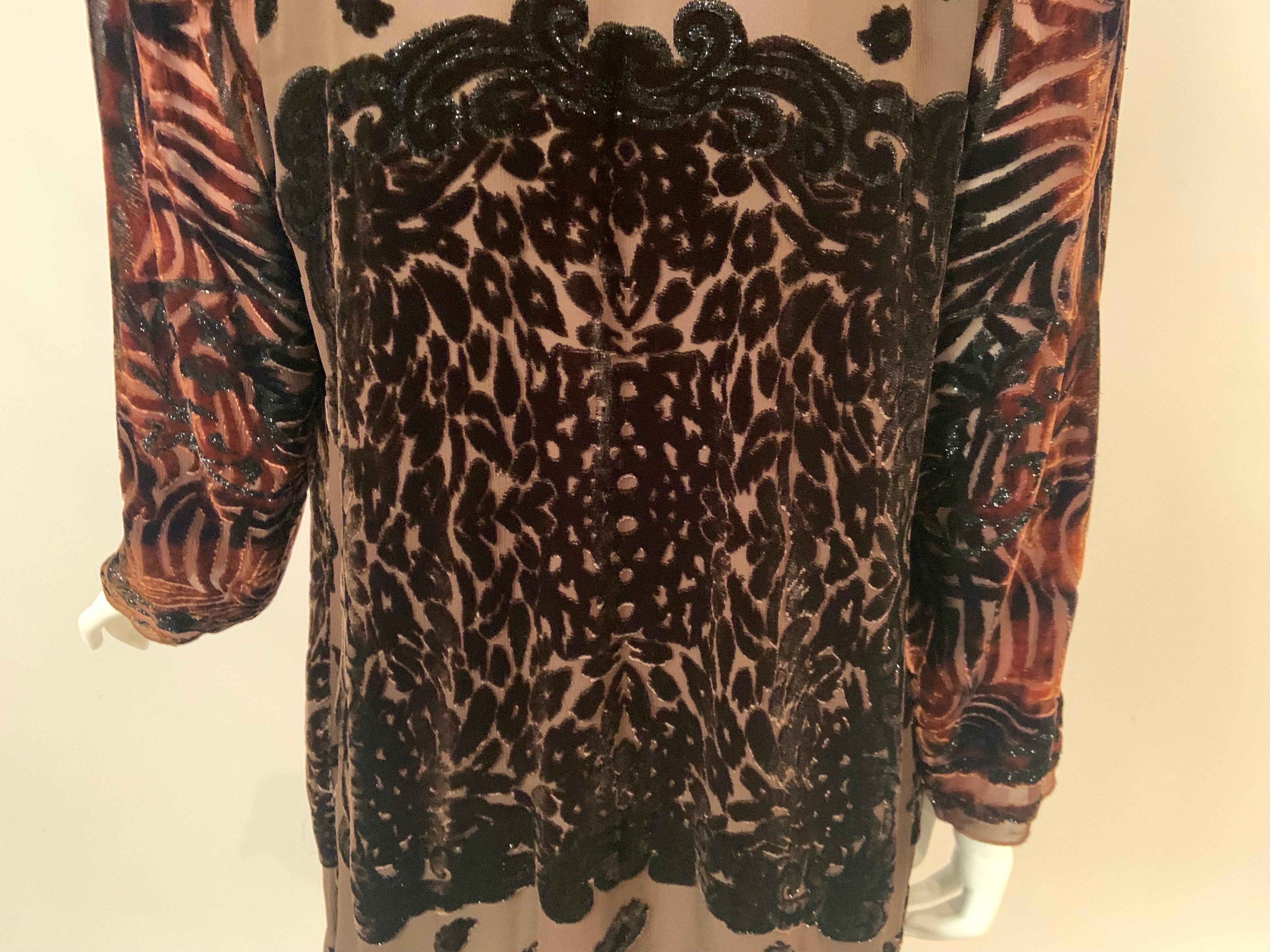 Textile Artist Marion Clayden 1970's Chocolate Brown Devore Velvet Coat or Dress For Sale 10