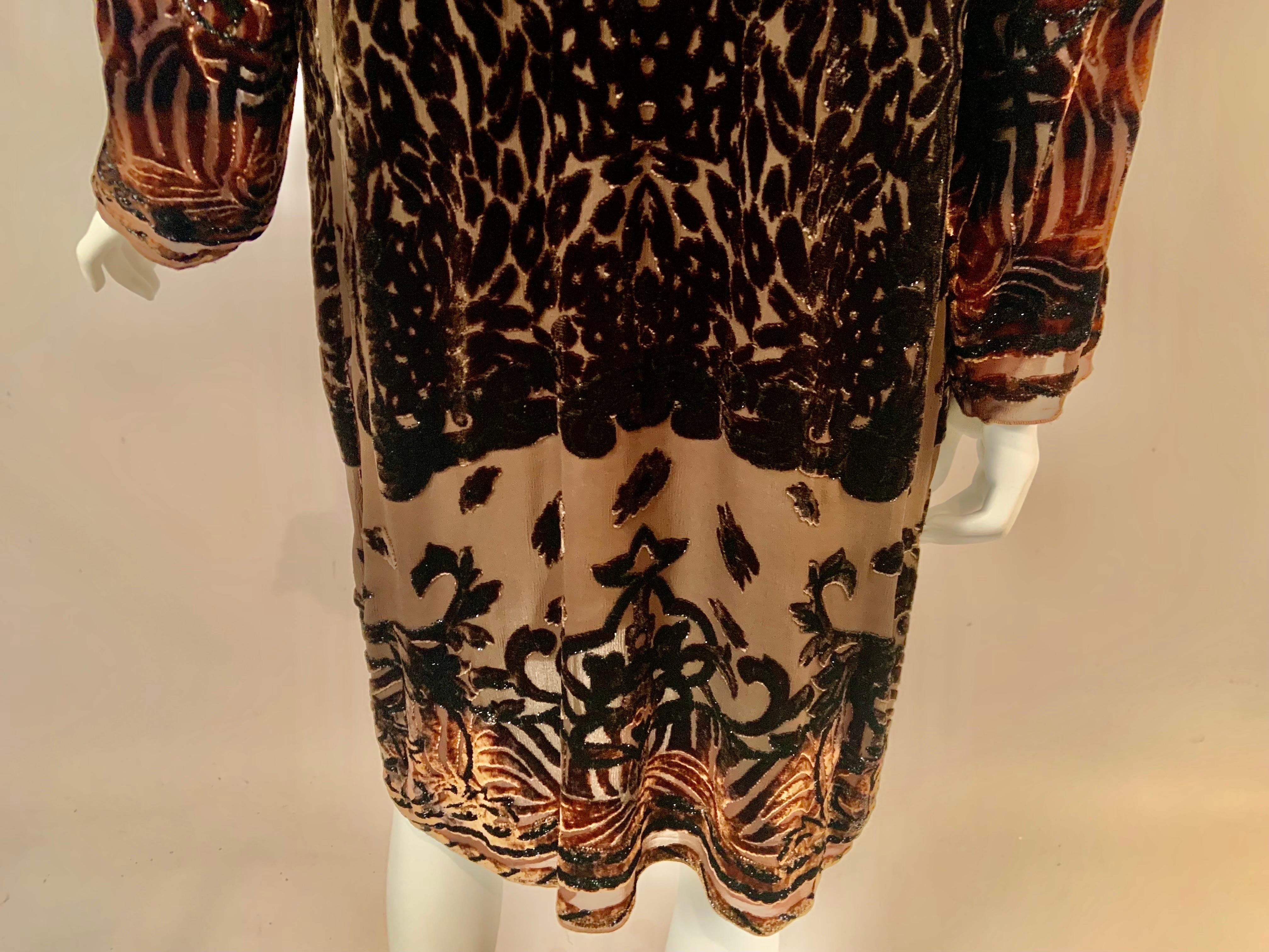 Textile Artist Marion Clayden 1970's Chocolate Brown Devore Velvet Coat or Dress For Sale 11