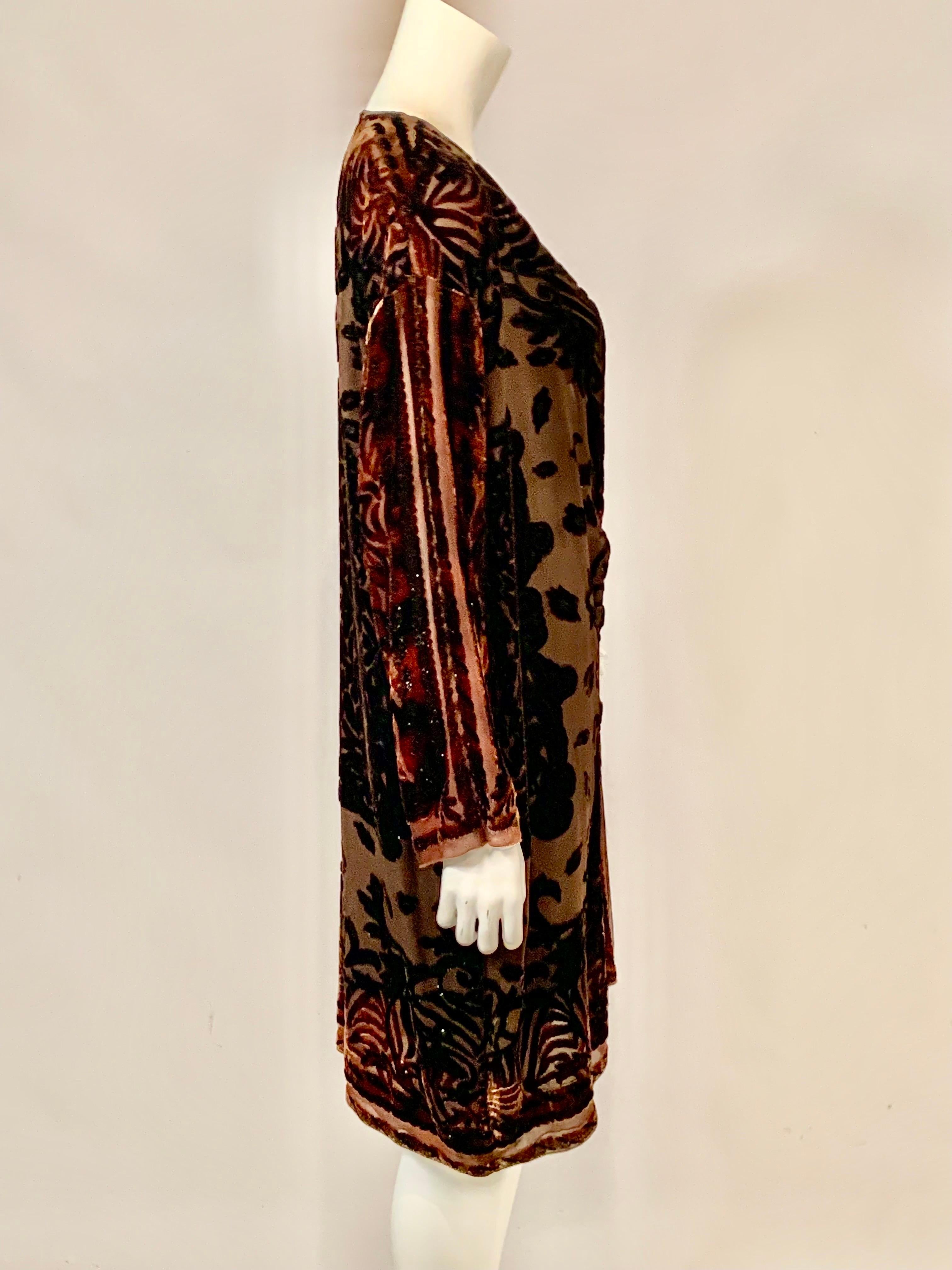 Textile Artist Marion Clayden 1970's Chocolate Brown Devore Velvet Coat or Dress For Sale 12