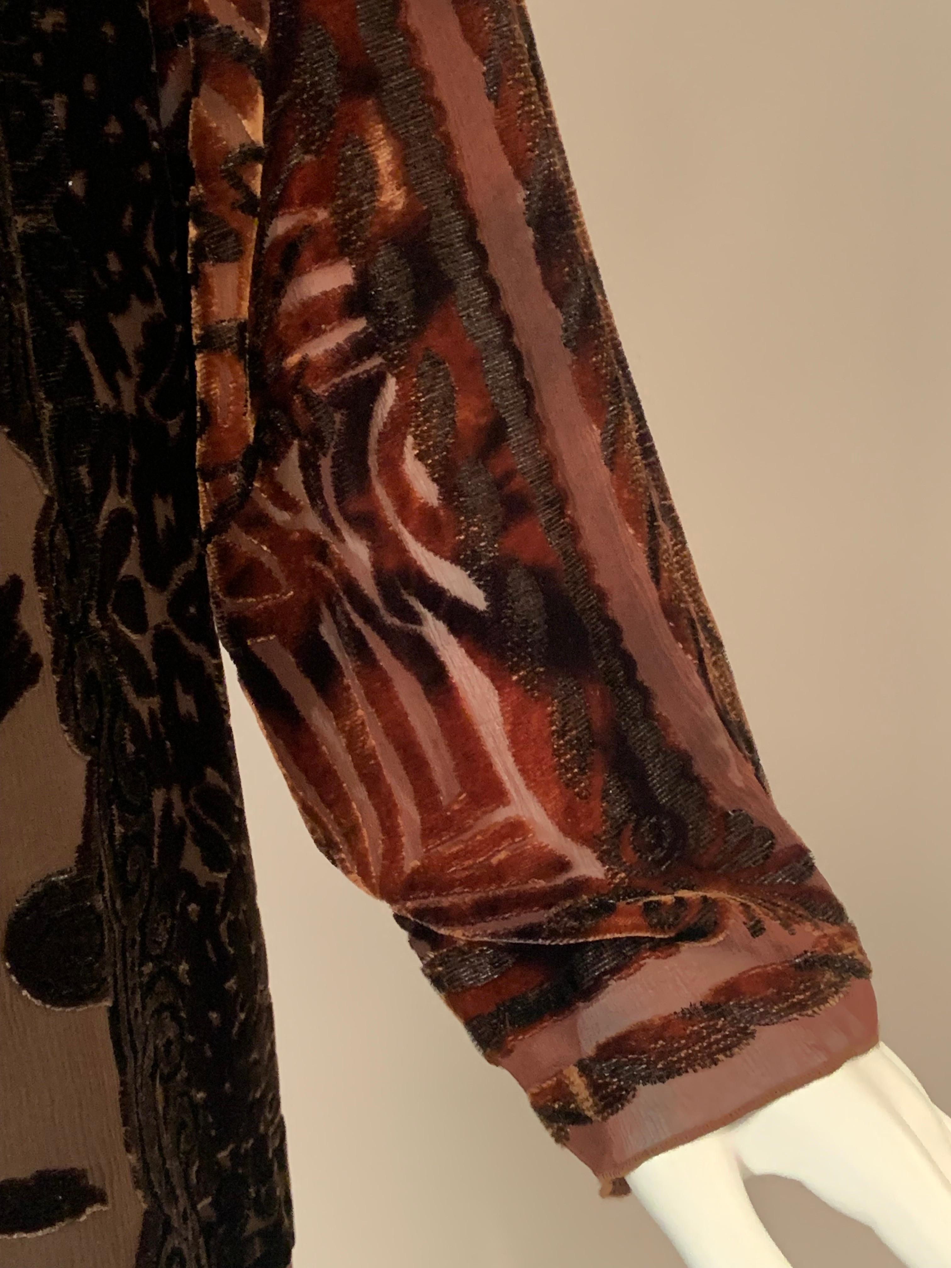Textile Artist Marion Clayden 1970's Chocolate Brown Devore Velvet Coat or Dress For Sale 2