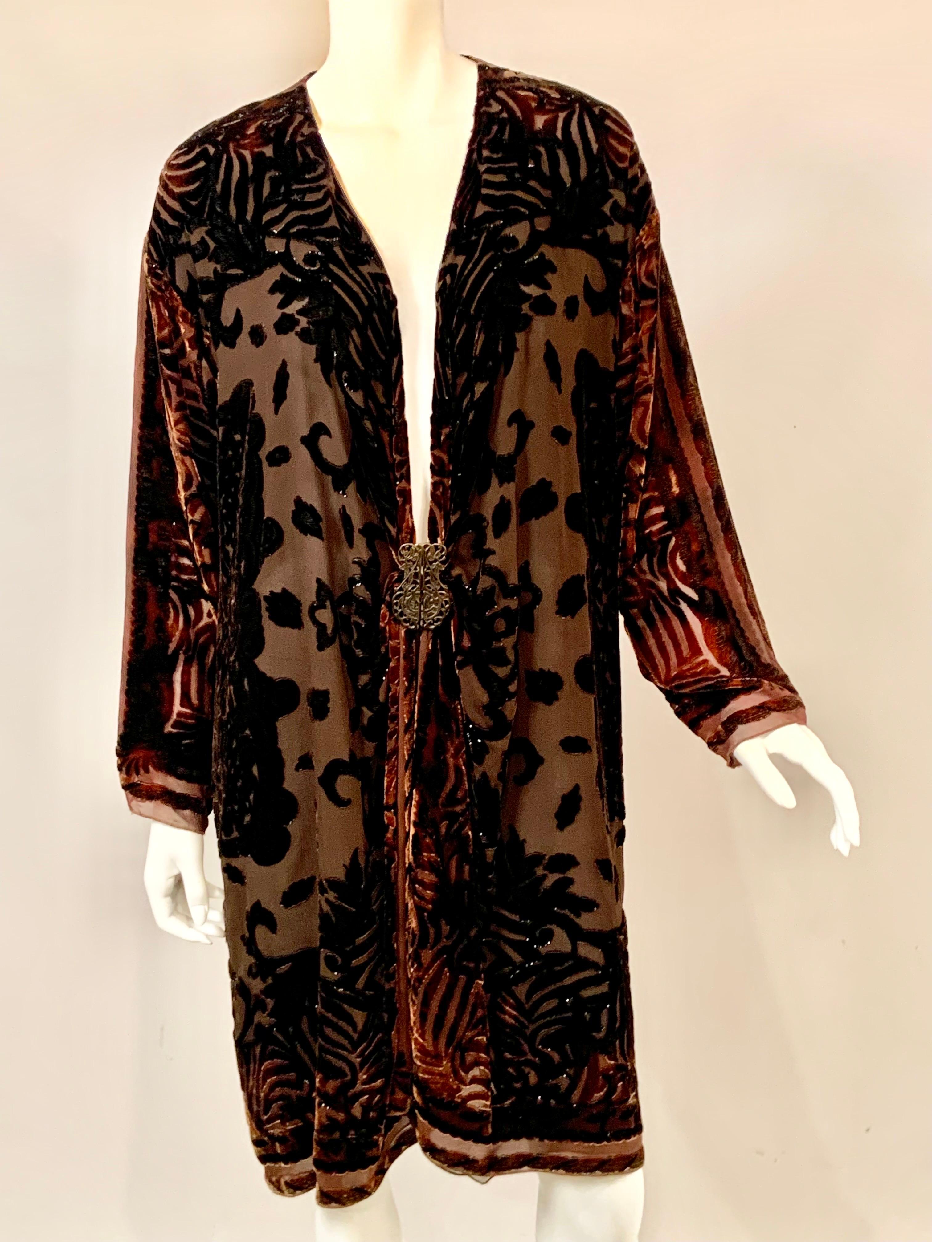 Textile Artist Marion Clayden 1970's Chocolate Brown Devore Velvet Coat or Dress For Sale 5