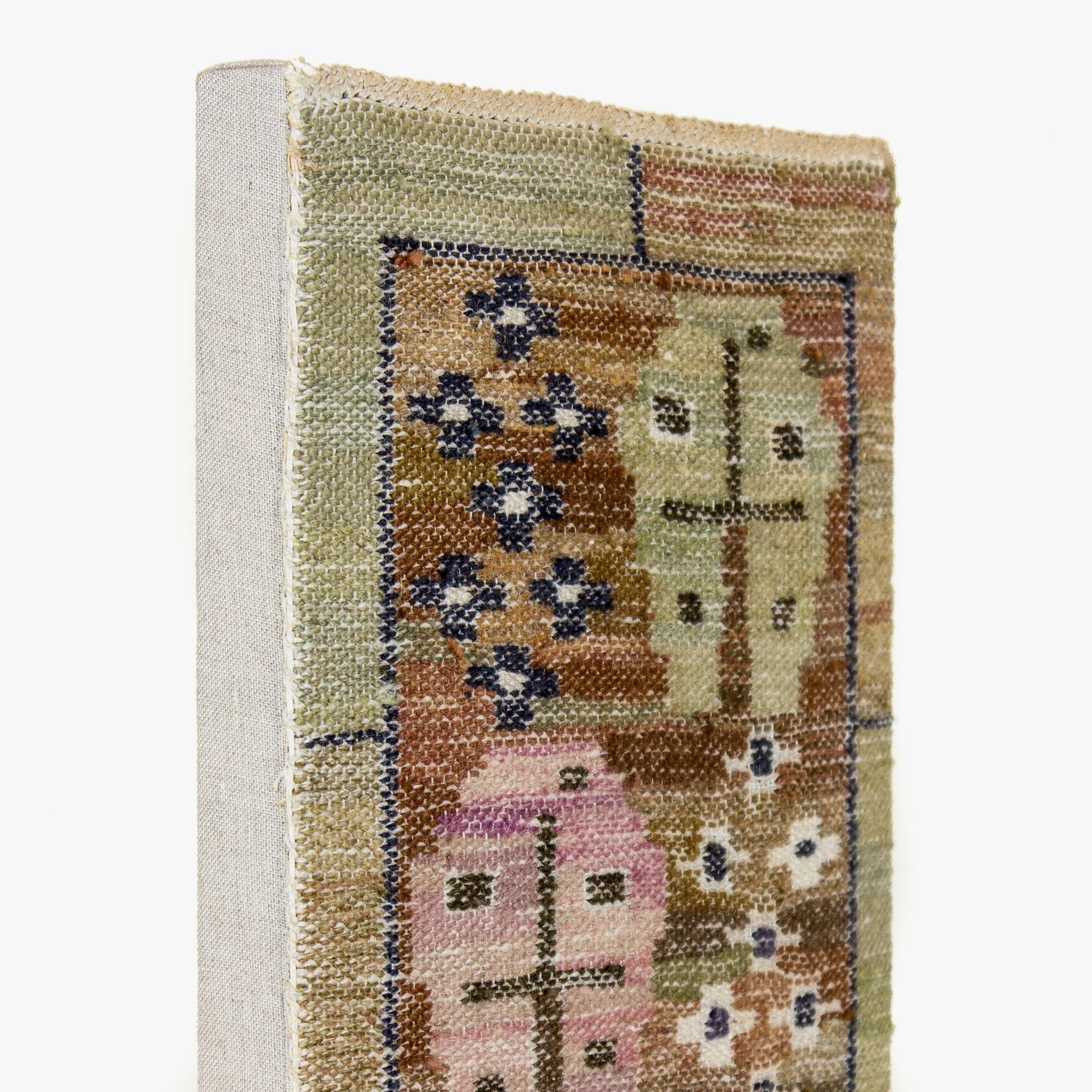 Woven in tones of vegetable dyed greens, pinks and browns by Marta-Maas Fjetterstrom AB.

Sweden, woven post 1941.
