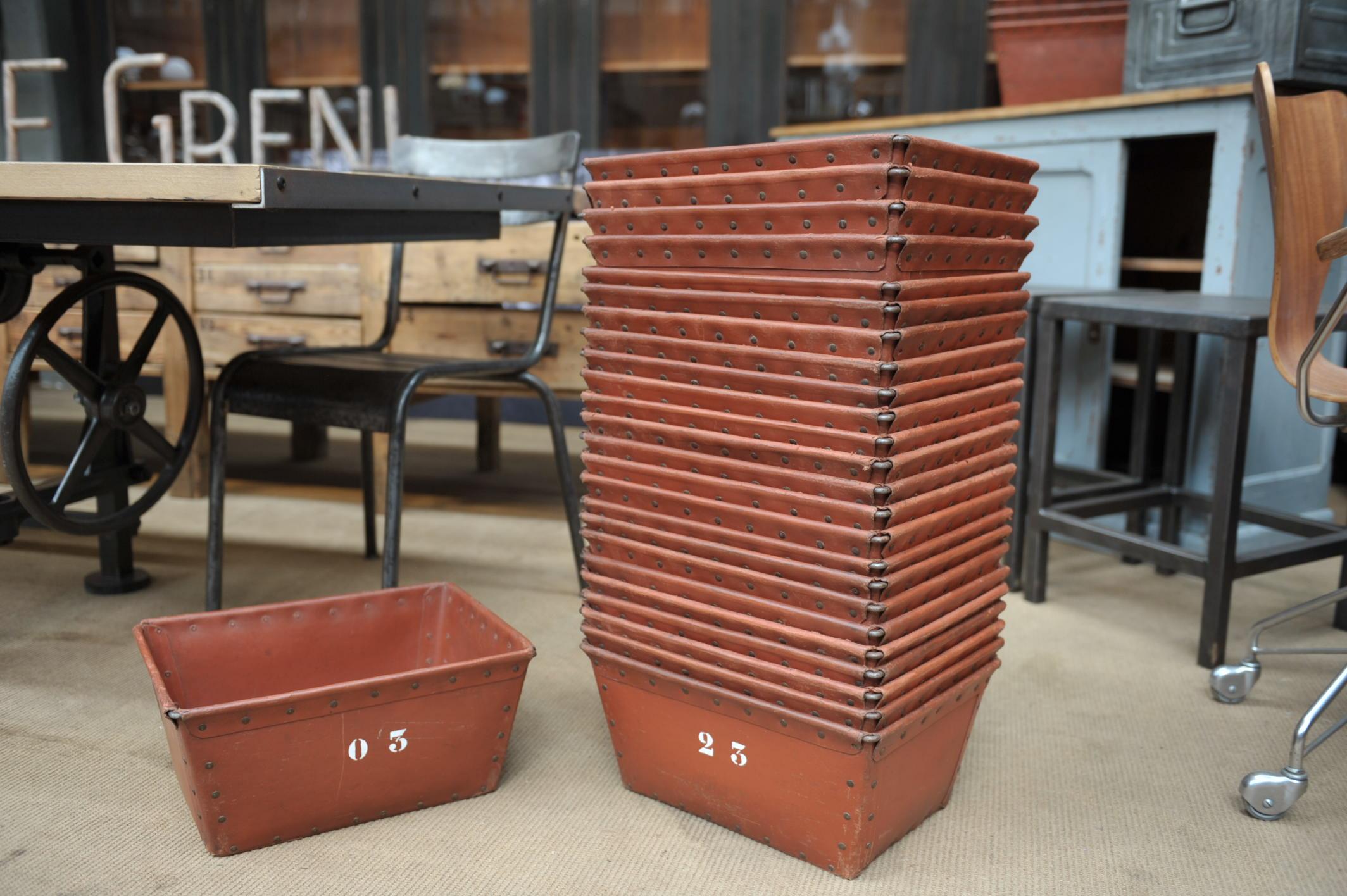 French Textile Factory Industrial Stack Able Boxes Bu Suroy 'FRANCE', circa 1950 For Sale