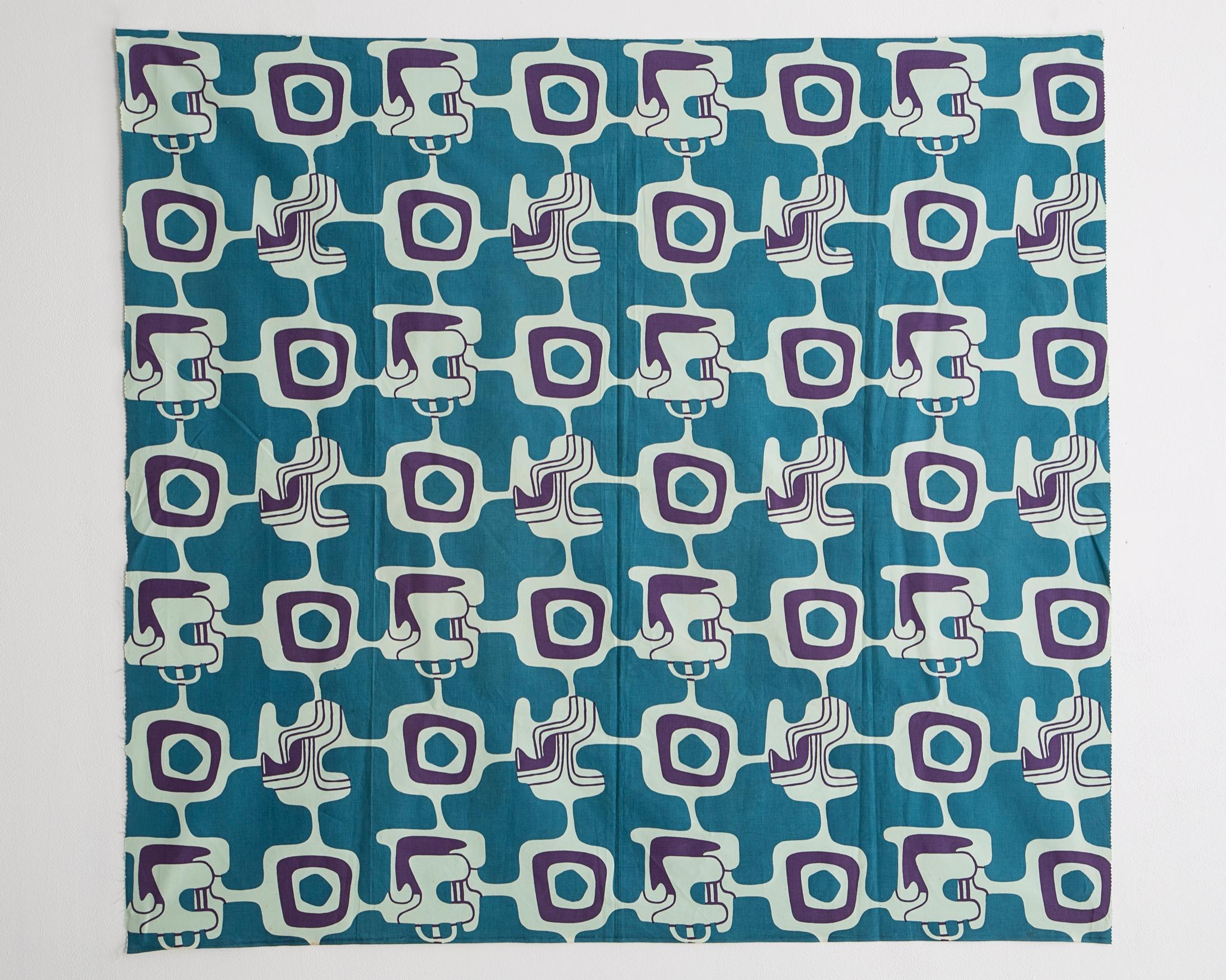 Modern Textile in Purple and Greenish-Blue by Roberto Burle Marx, circa 1980s